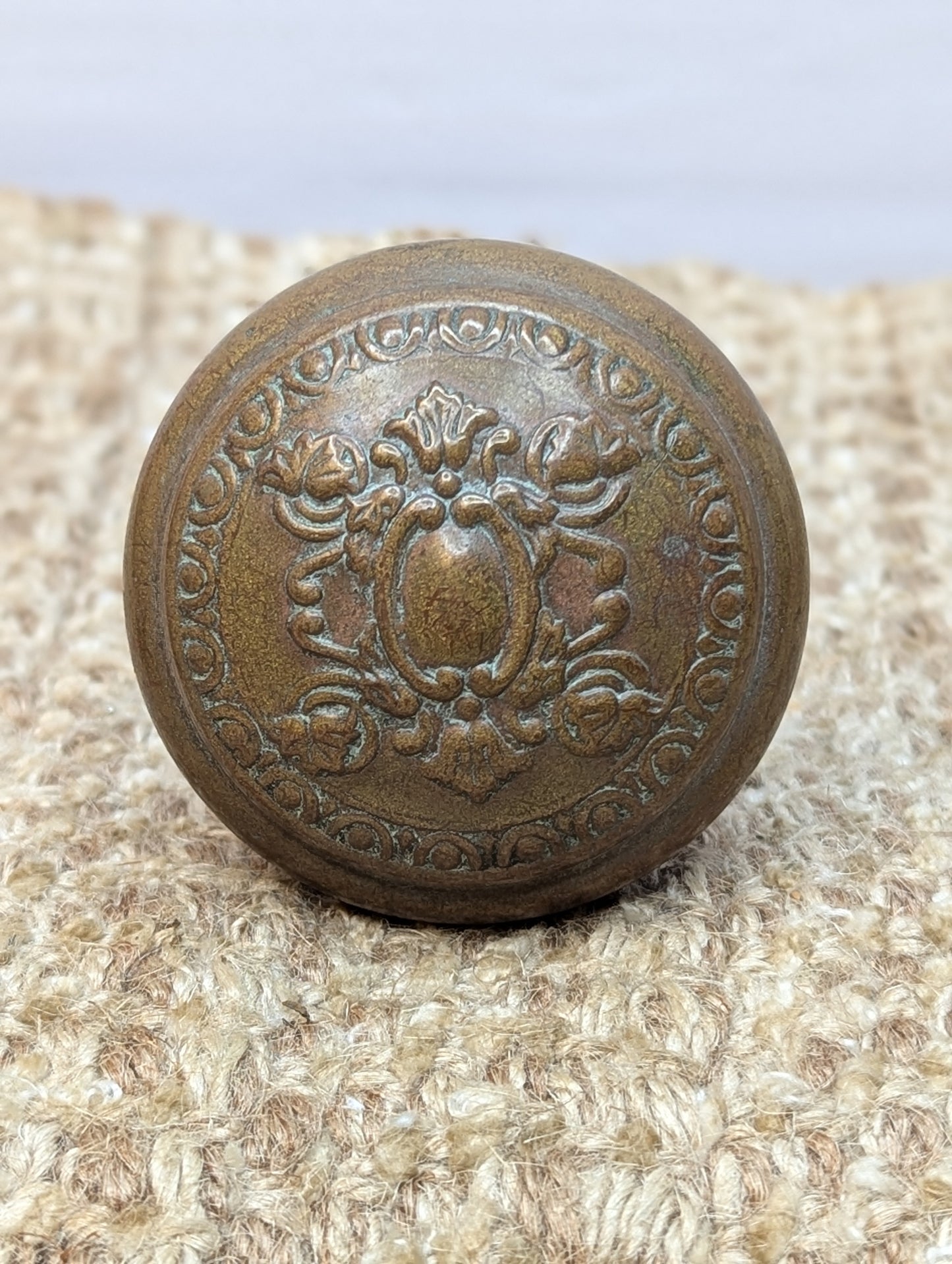 2 1/4" Antique Reading "Creston" Brass Door Knob Circa 1900 and Octagon Glass Door Knob