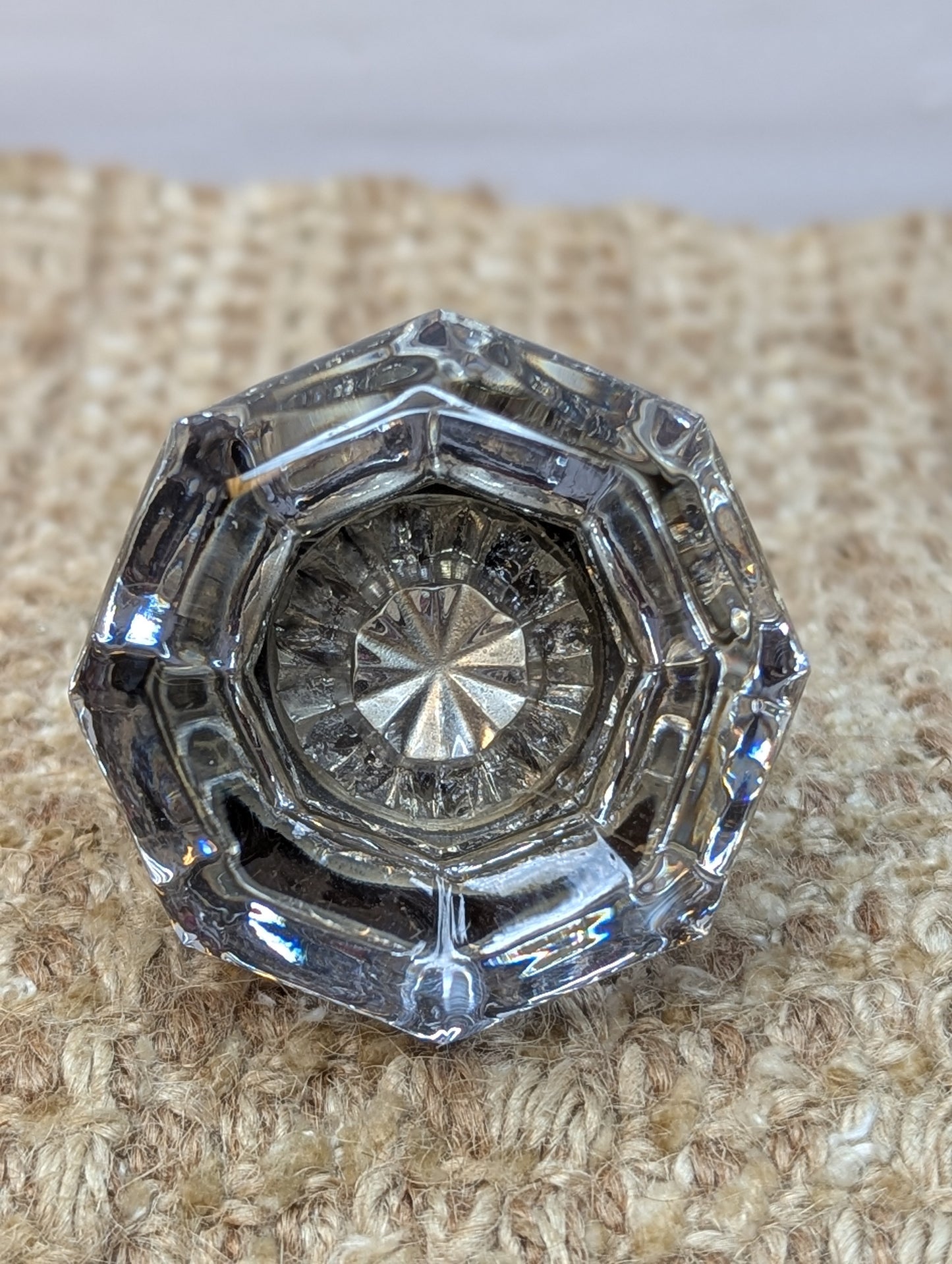 2 1/4" Antique Reading "Creston" Brass Door Knob Circa 1900 and Octagon Glass Door Knob
