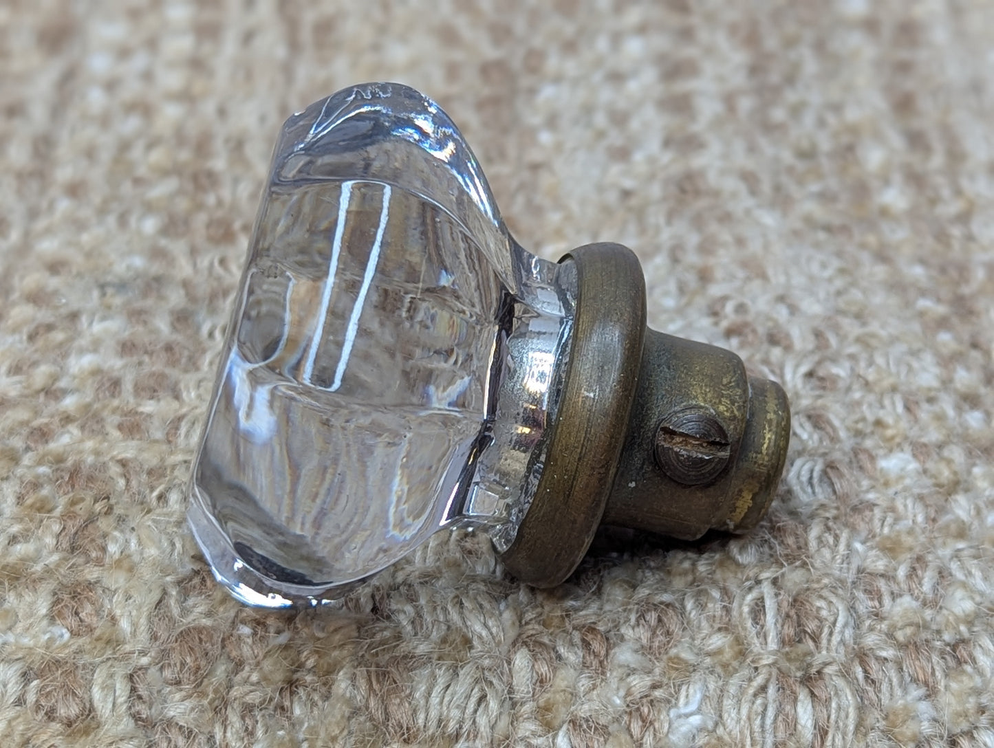 2 1/4" Antique Reading "Creston" Brass Door Knob Circa 1900 and Octagon Glass Door Knob