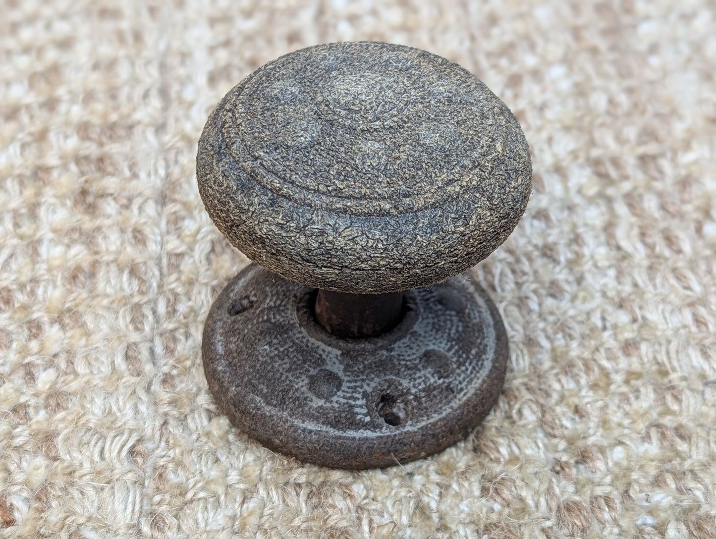 2 1/4" Antique Dibble Mfg. Co. Saxon Shield Design Hemacite Door Knob & 2 1/4" Rosette Door Hardware Circa 1878