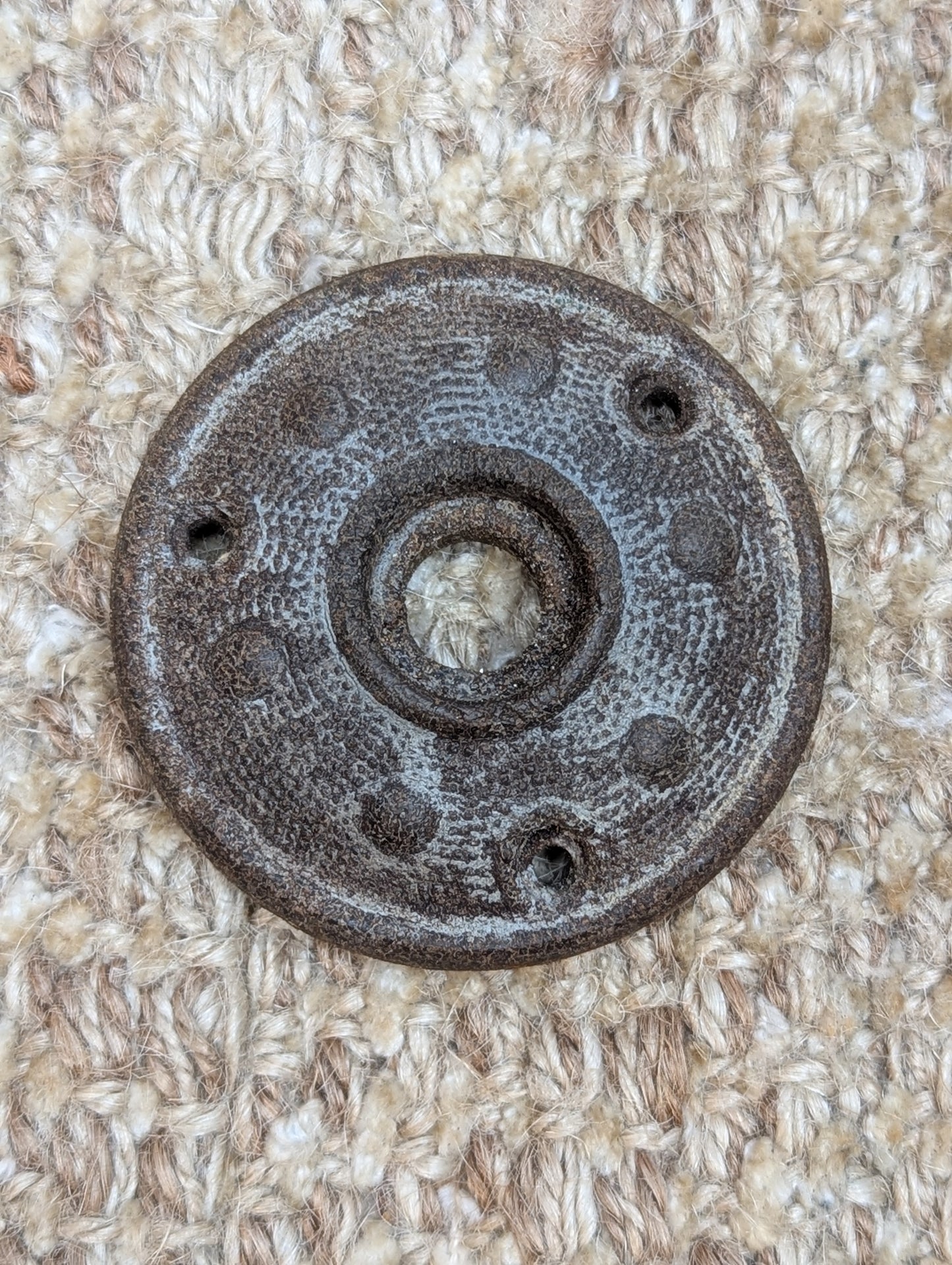 2 1/4" Antique Dibble Mfg. Co. Saxon Shield Design Hemacite Door Knob & 2 1/4" Rosette Door Hardware Circa 1878