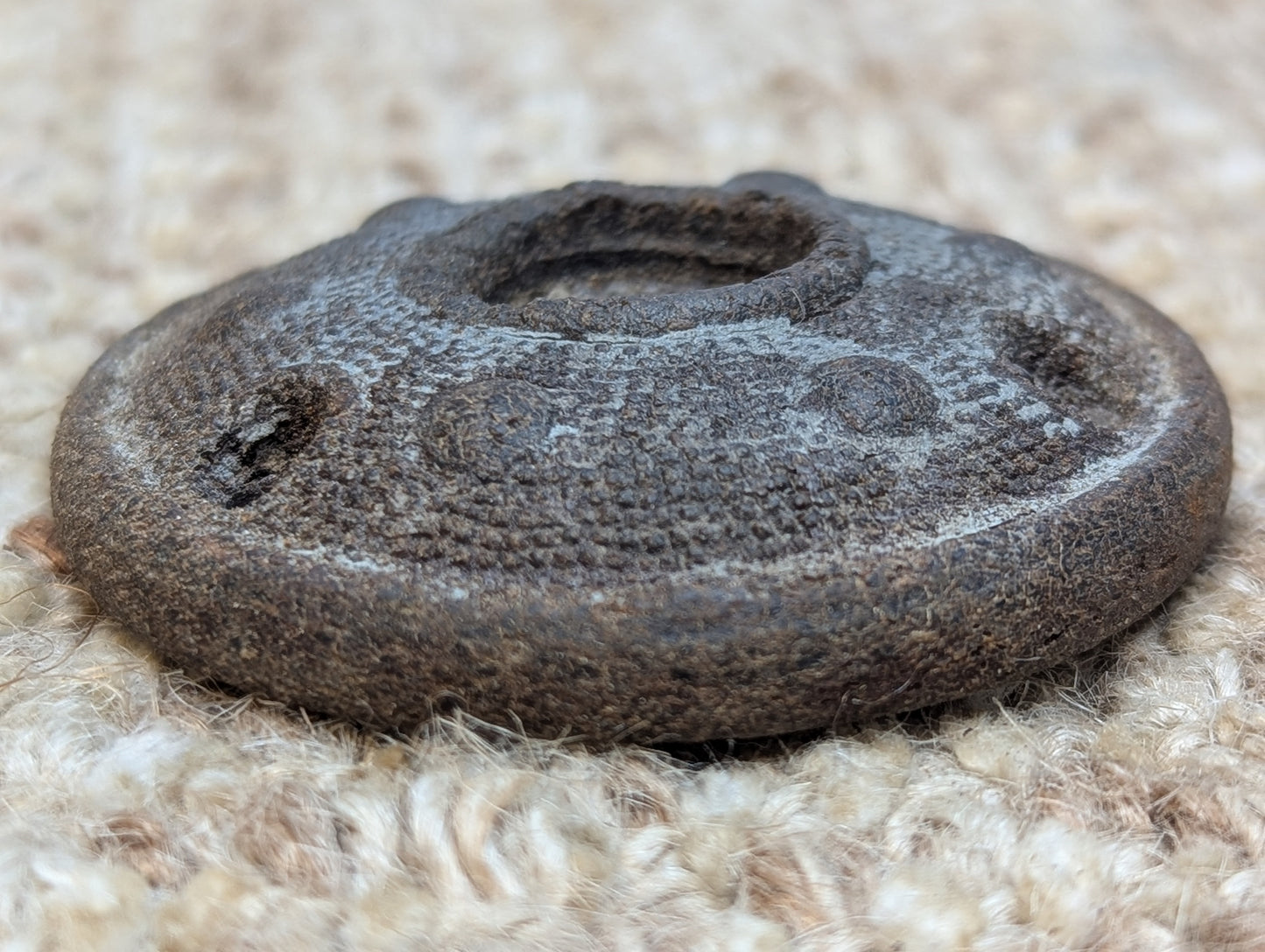 2 1/4" Antique Dibble Mfg. Co. Saxon Shield Design Hemacite Door Knob & 2 1/4" Rosette Door Hardware Circa 1878