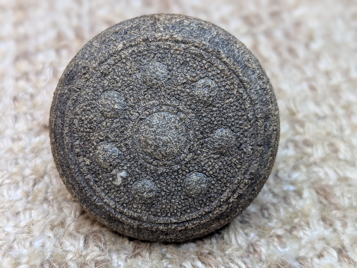 2 1/4" Antique Dibble Mfg. Co. Saxon Shield Design Hemacite Door Knob & 2 1/4" Rosette Door Hardware Circa 1878