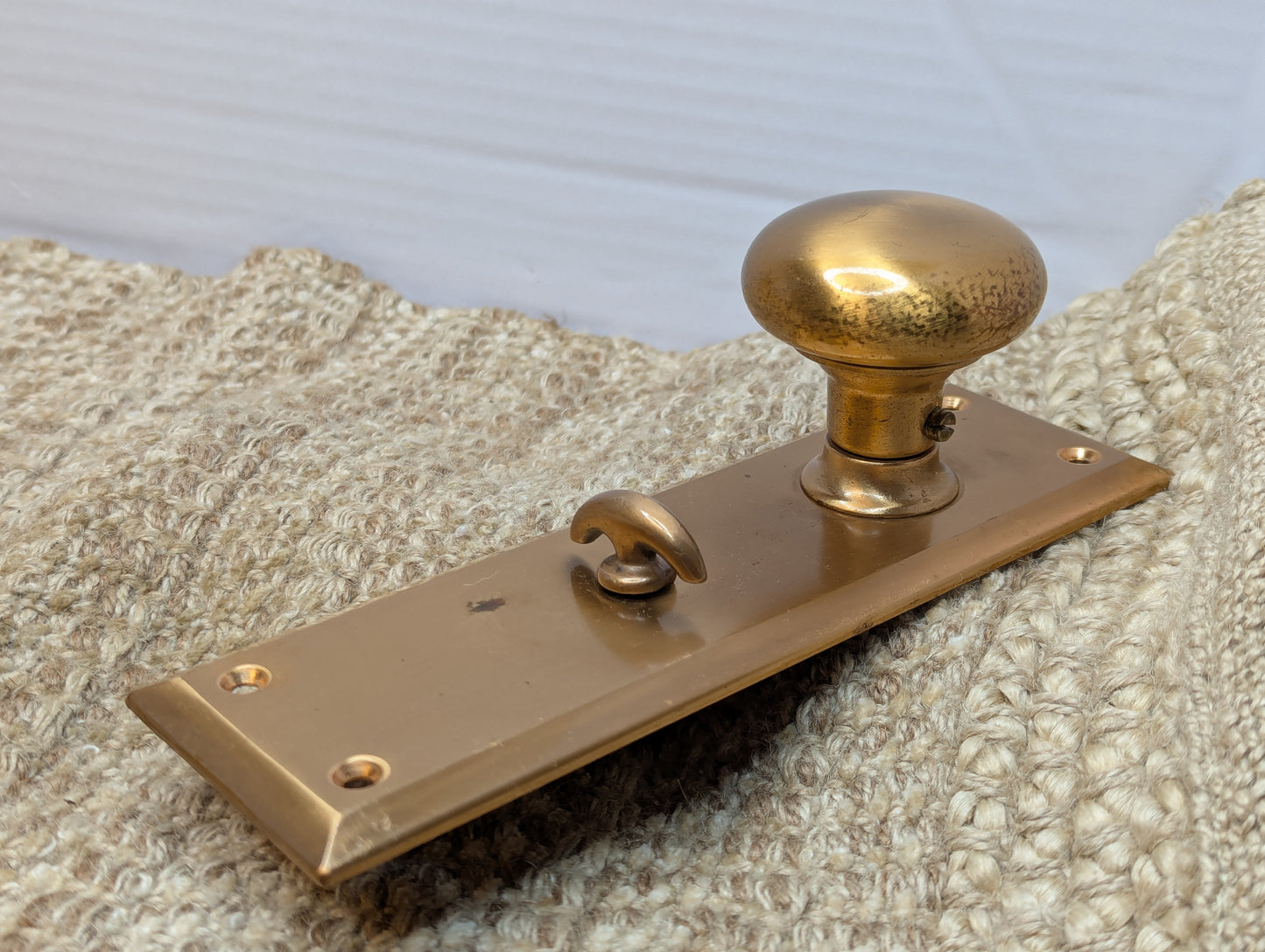 Antique Exterior Brass & Glass Door Knobs and Brass Door Plates W/Thumb Turn Set