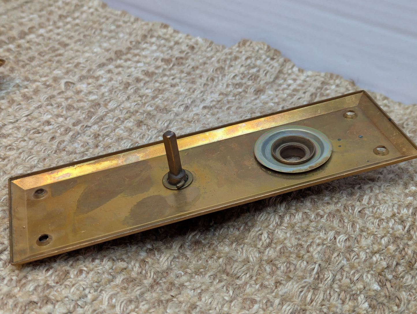 Antique Exterior Brass & Glass Door Knobs and Brass Door Plates W/Thumb Turn Set