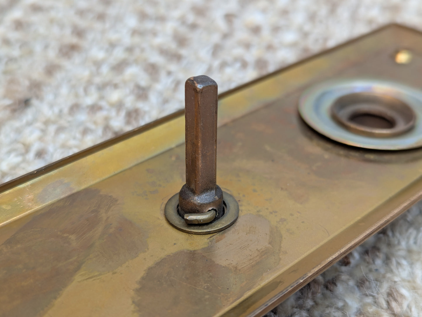 Antique Exterior Brass & Glass Door Knobs and Brass Door Plates W/Thumb Turn Set