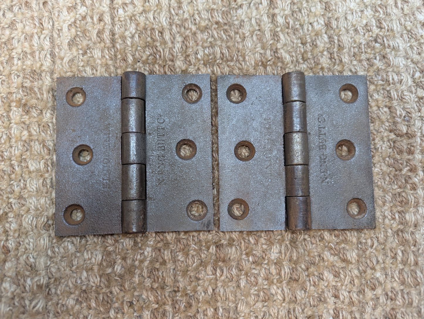 Pair N-ENG BUTT CO 3 1/2" x 3 1/2" Antique Cast Iron Butt Hinges Door Hardware