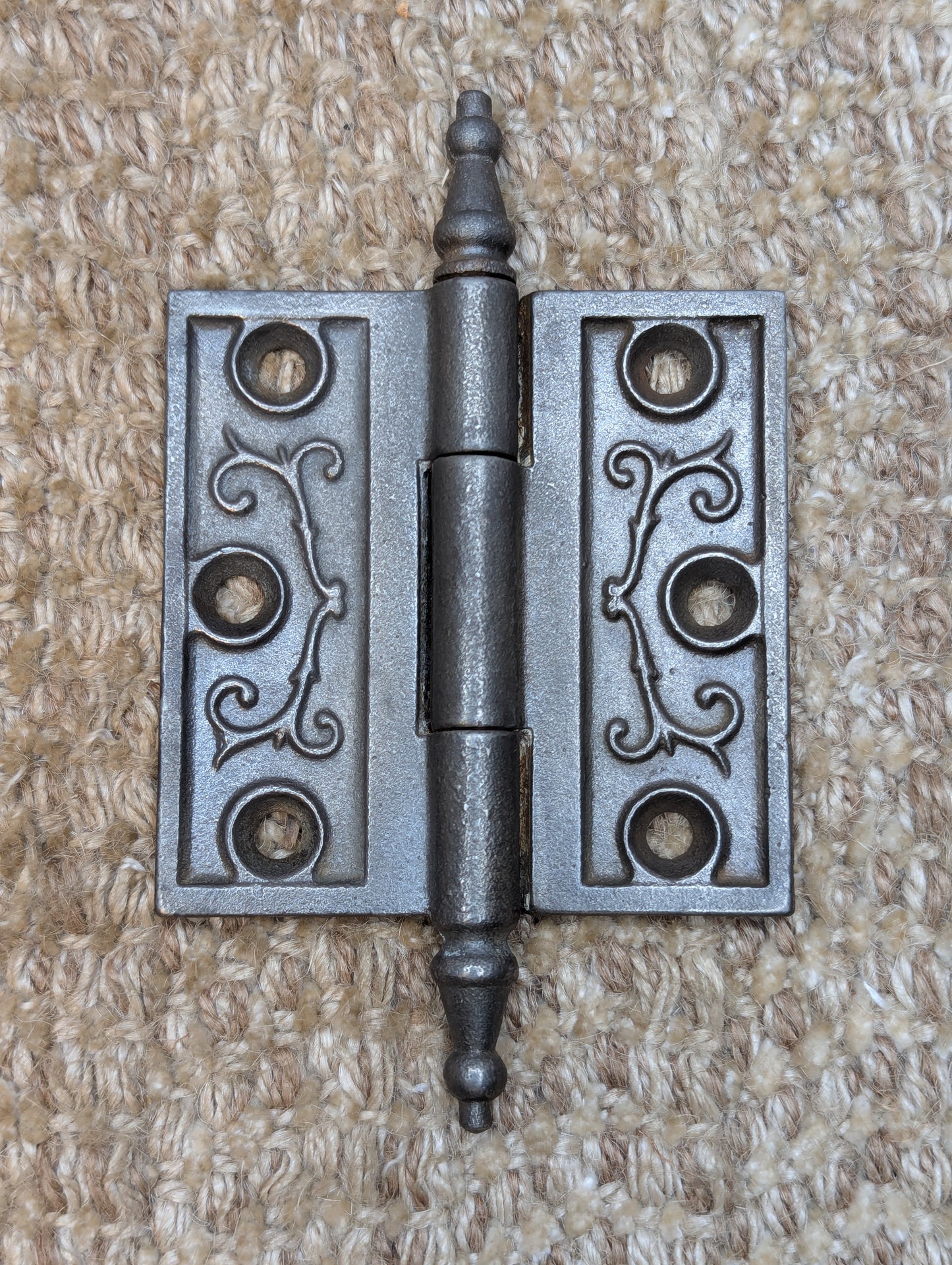 3" x 3 1/2" Antique Ornate Cast Iron Steeple Tip Hinge Door Hardware