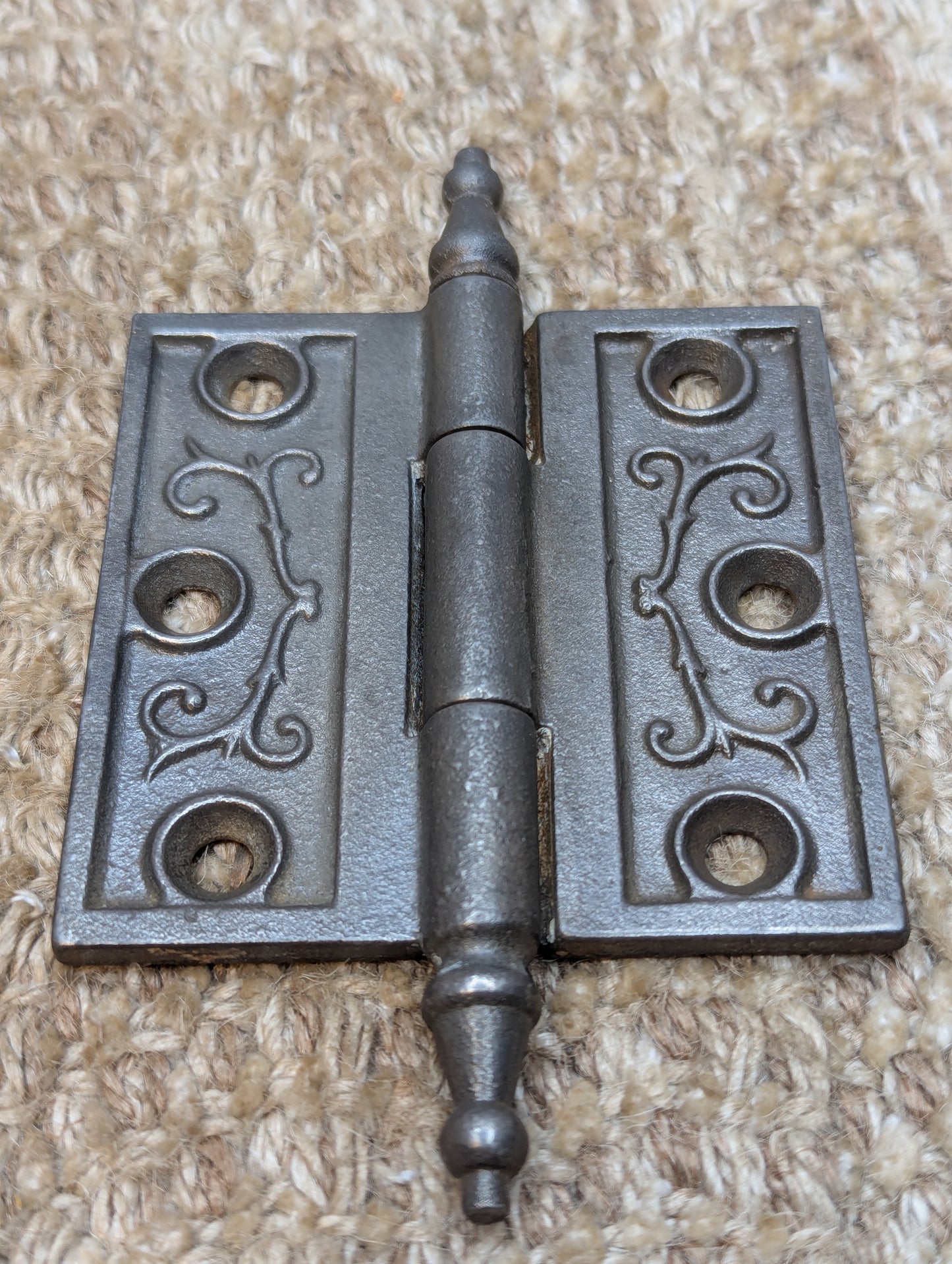 3" x 3 1/2" Antique Ornate Cast Iron Steeple Tip Hinge Door Hardware
