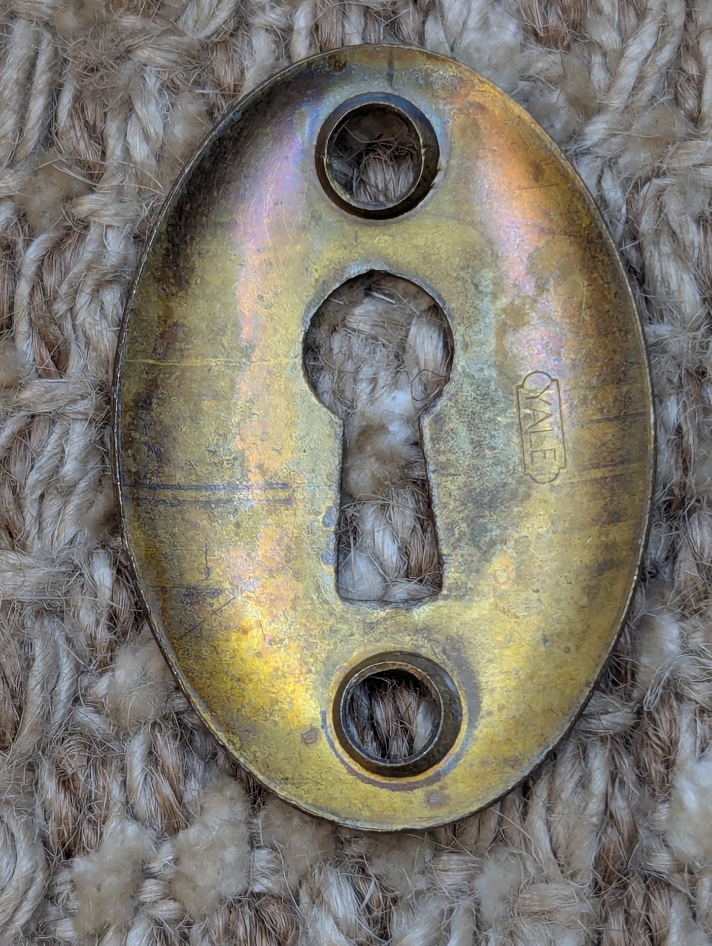 Antique Yale Brass Key Hole Cover Escutcheon Door Hardware