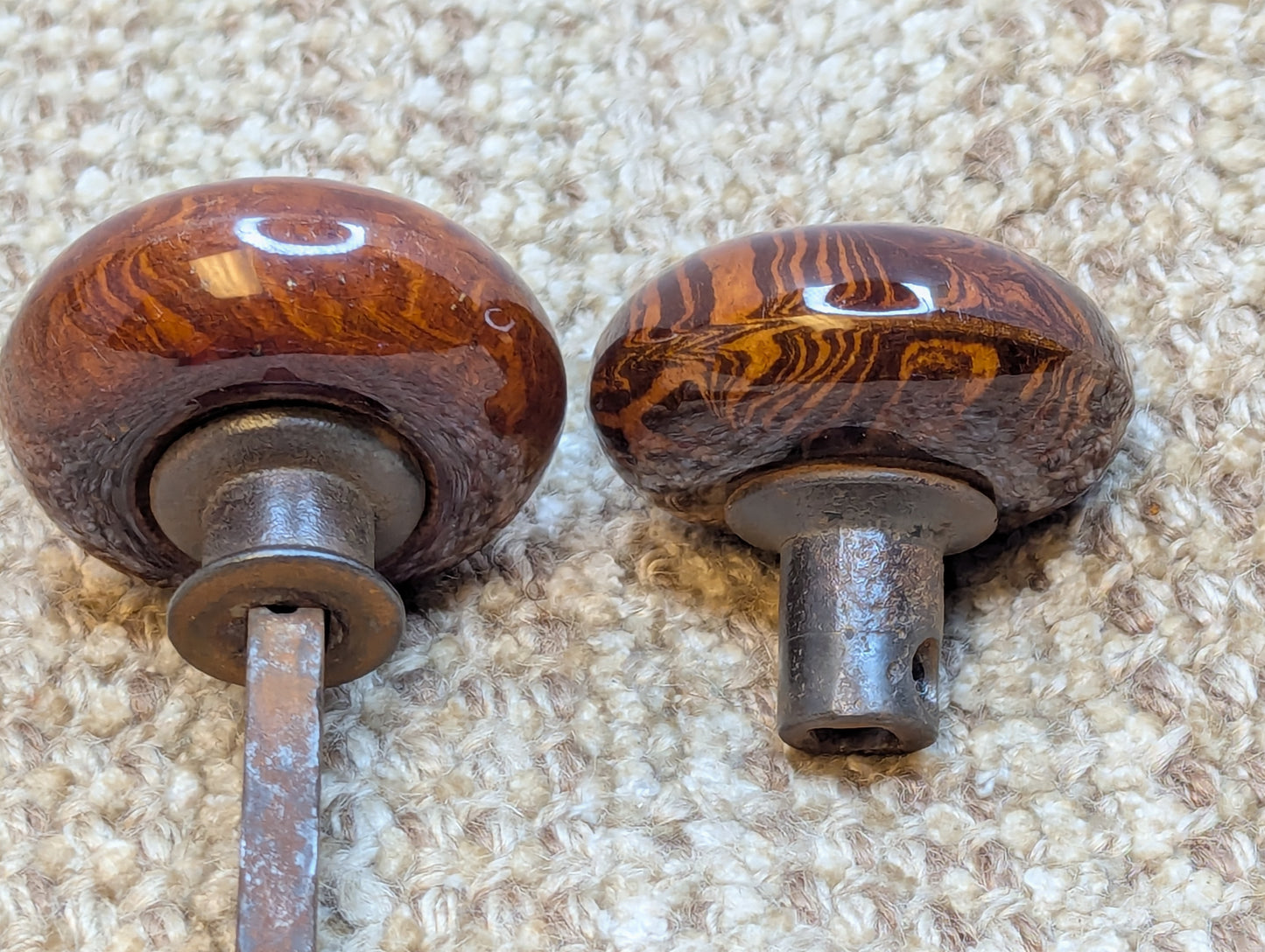 Pair Antique Swirl Brown Porcelain Door Knob Door Hardware