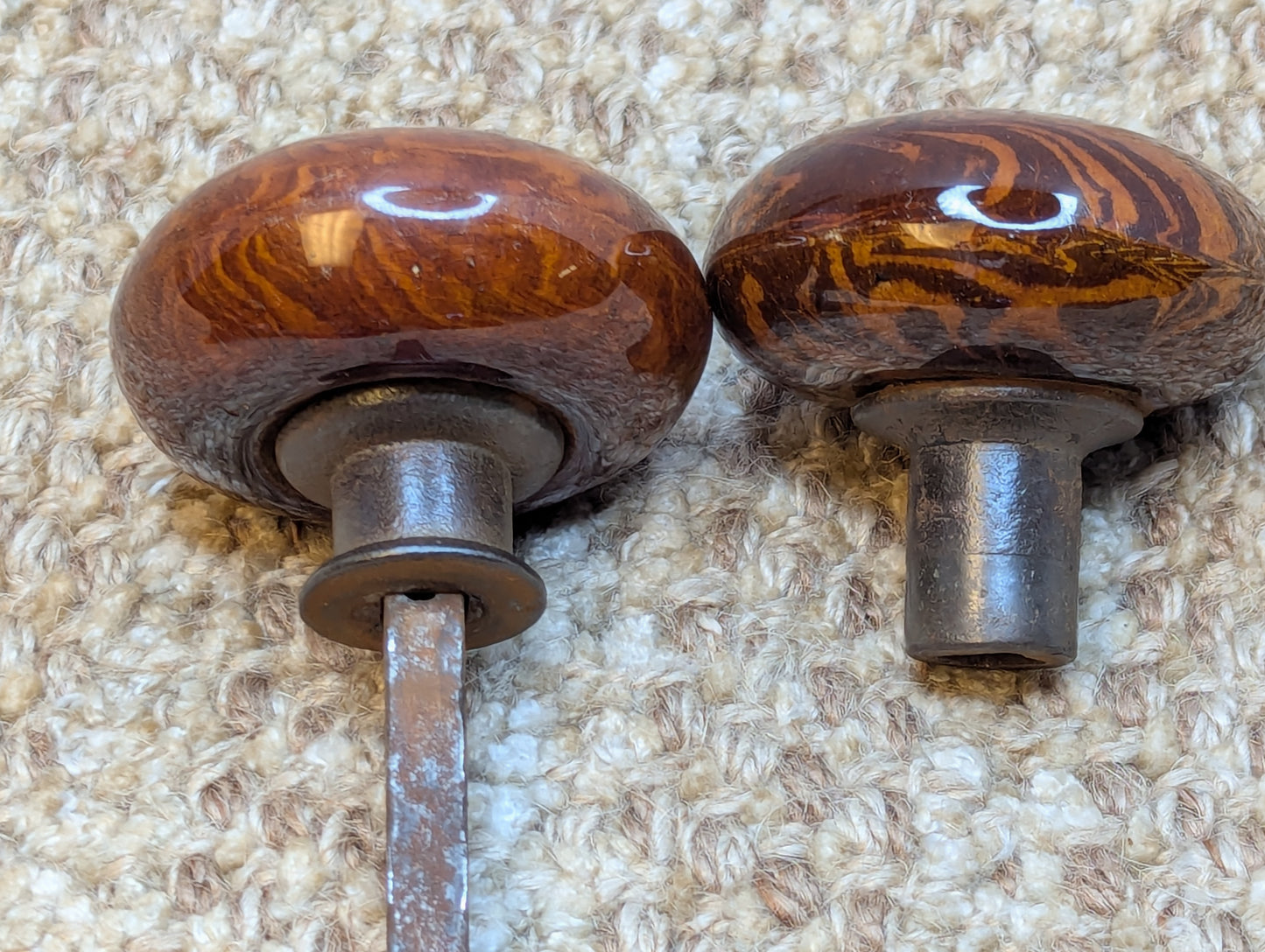 Pair Antique Swirl Brown Porcelain Door Knob Door Hardware