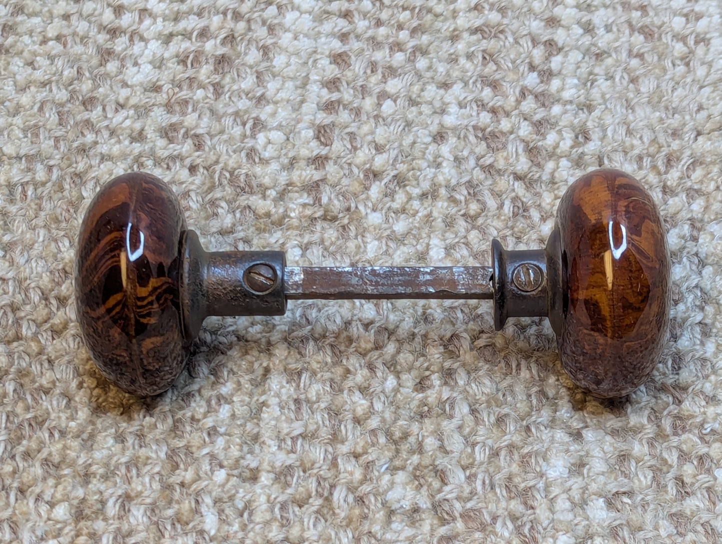 Pair Antique Swirl Brown Porcelain Door Knob Door Hardware