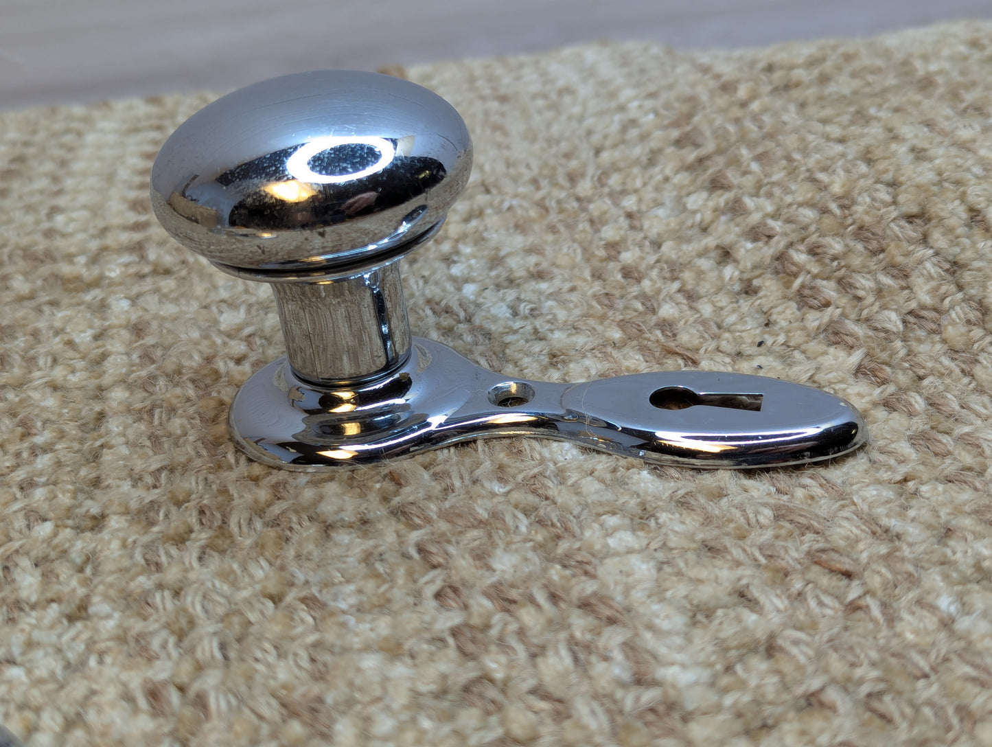 Pair Antique 2" Chrome Plated Brass Door Knobs and Door Plates Set