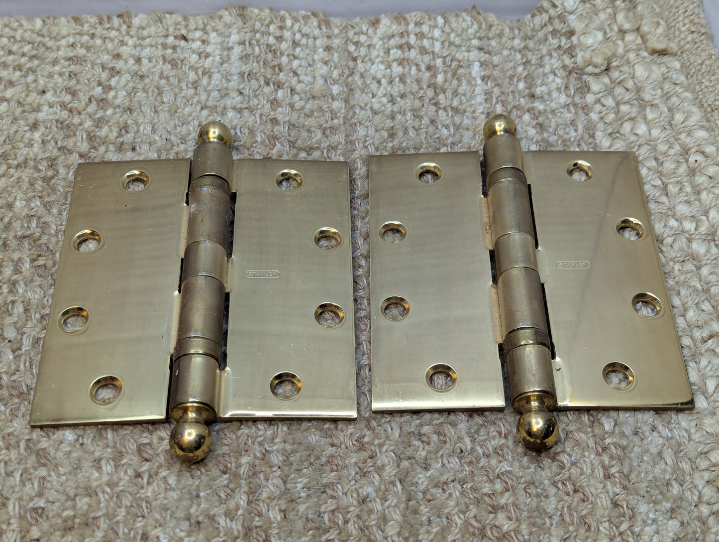 4 1/2" x 5" Pair Stanley Brass Plated Ball Tip Door Hinge Door Hardware