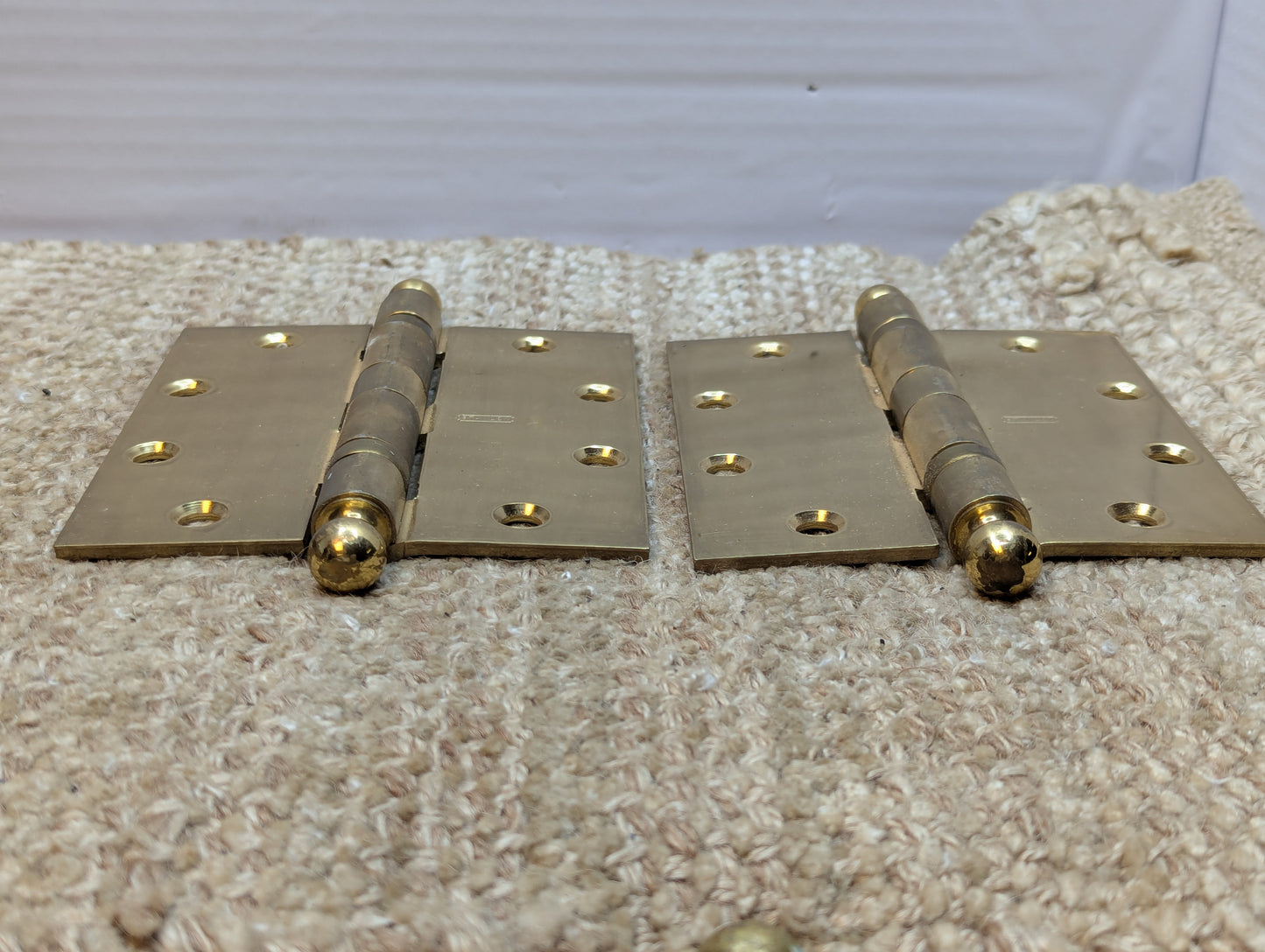 4 1/2" x 5" Pair Stanley Brass Plated Ball Tip Door Hinge Door Hardware