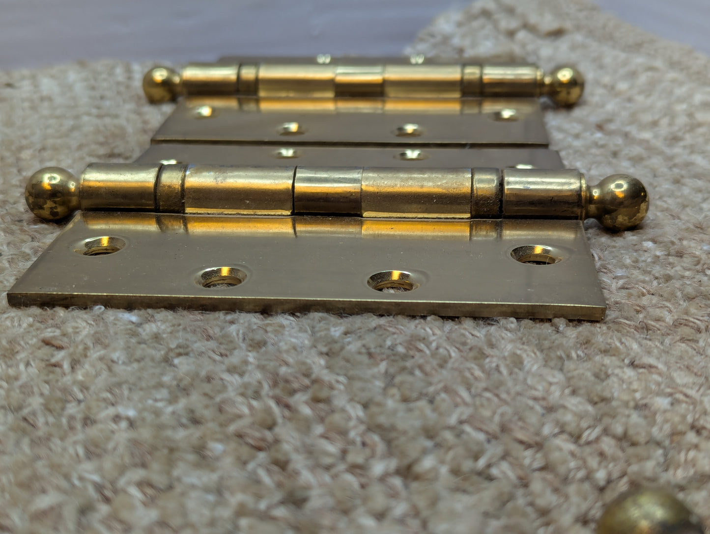 4 1/2" x 5" Pair Stanley Brass Plated Ball Tip Door Hinge Door Hardware