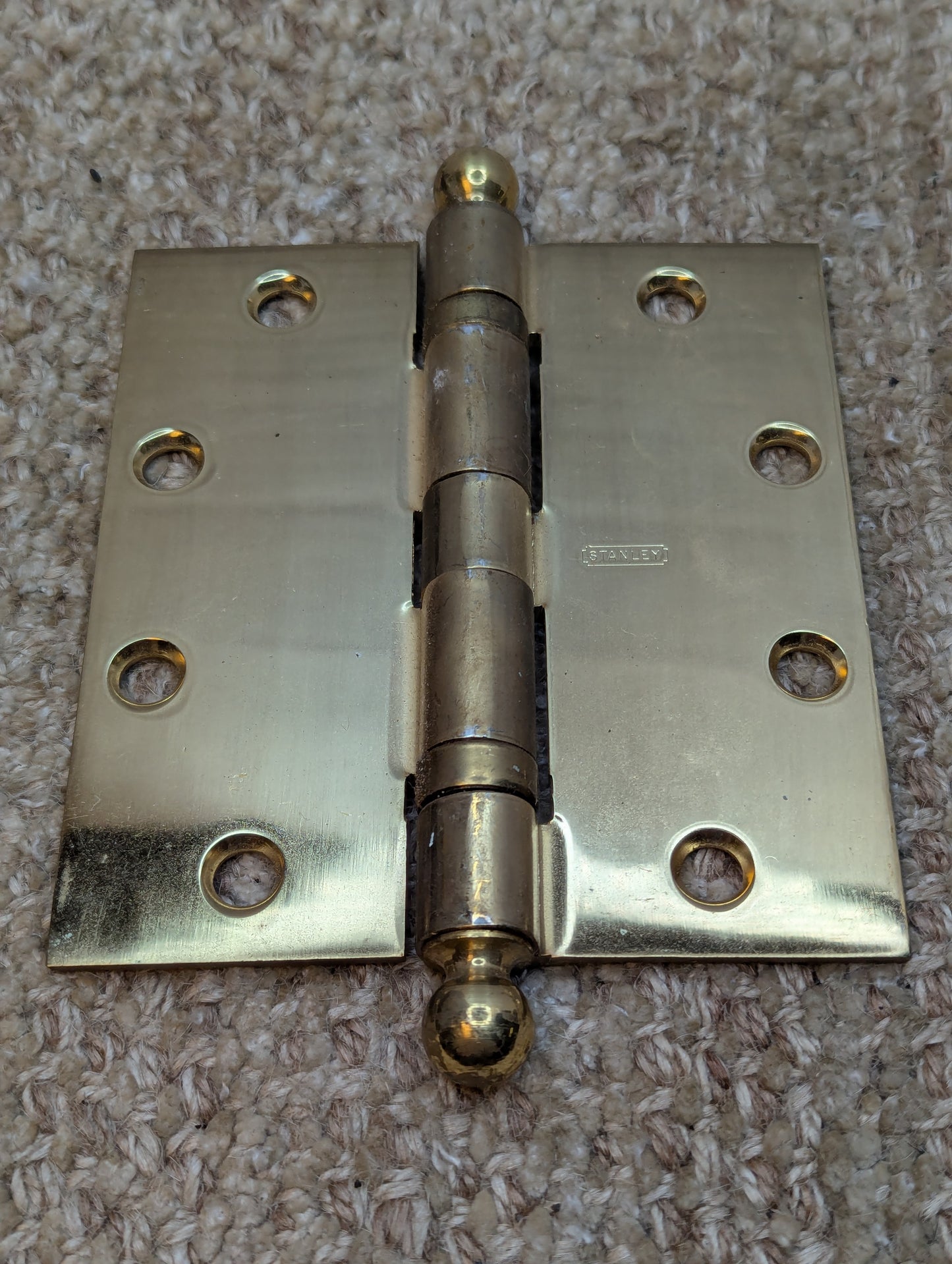 4 1/2" x 5" Pair Stanley Brass Plated Ball Tip Door Hinge Door Hardware