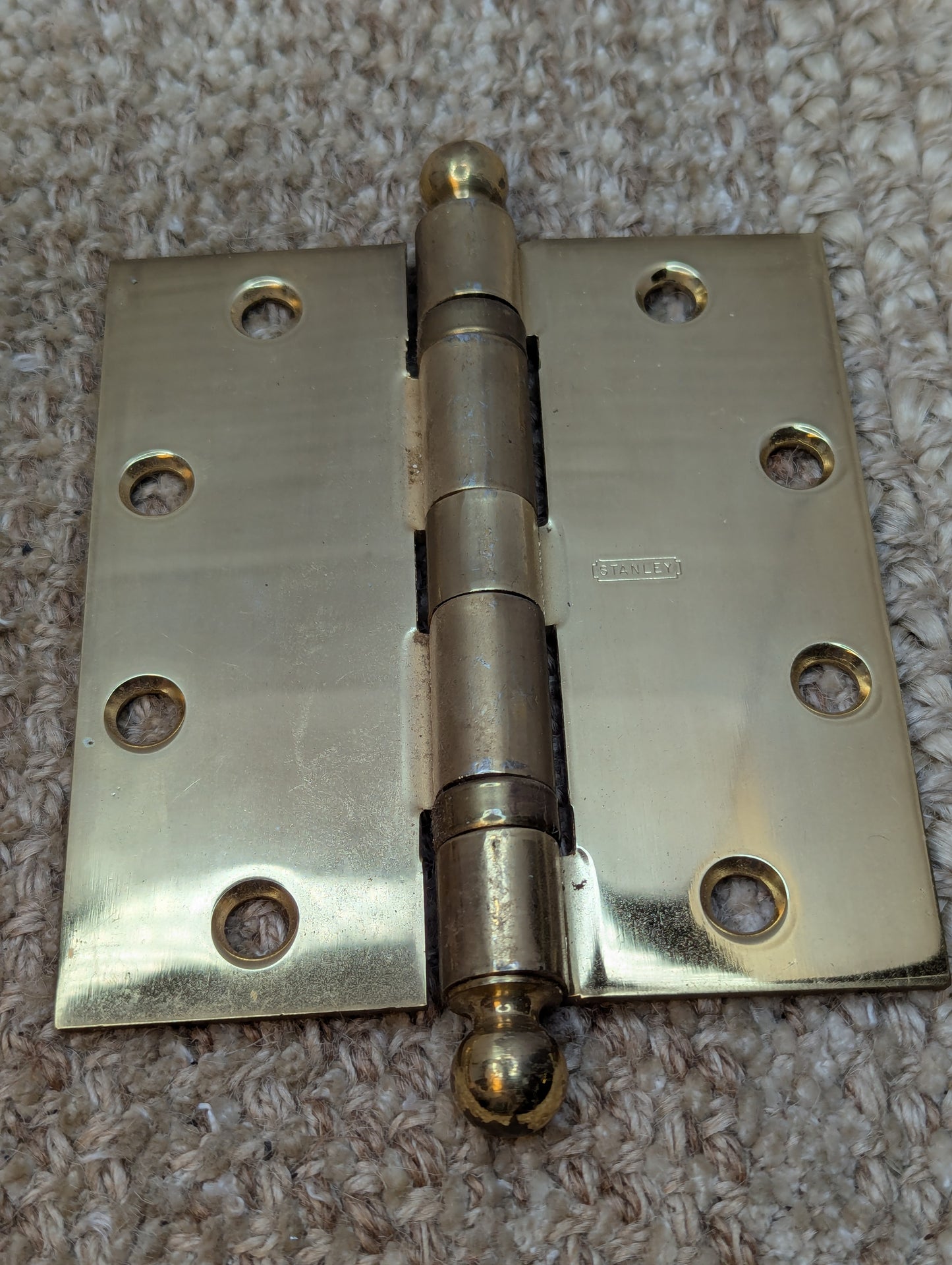 4 1/2" x 5" Pair Stanley Brass Plated Ball Tip Door Hinge Door Hardware