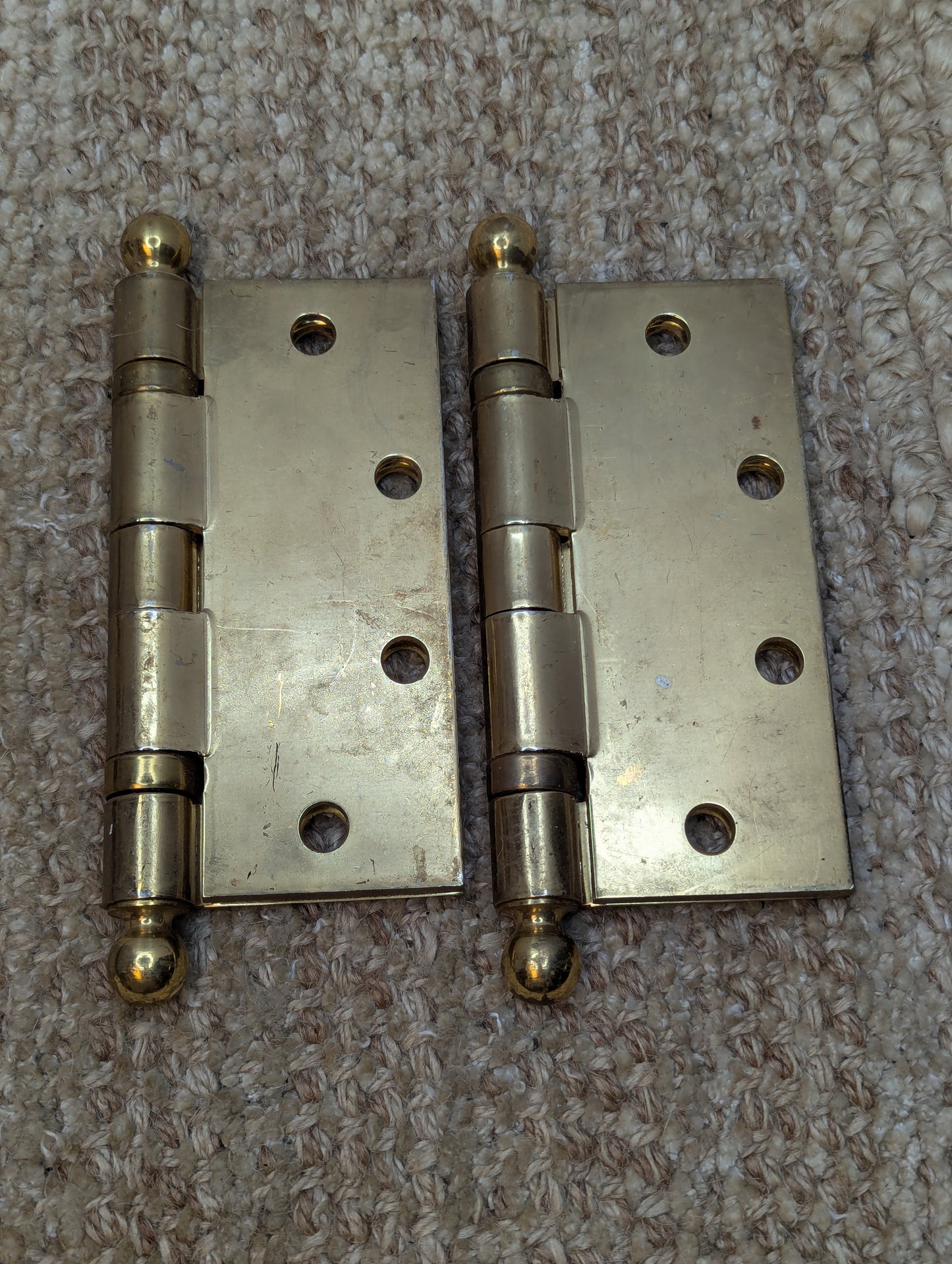 4 1/2" x 5" Pair Stanley Brass Plated Ball Tip Door Hinge Door Hardware