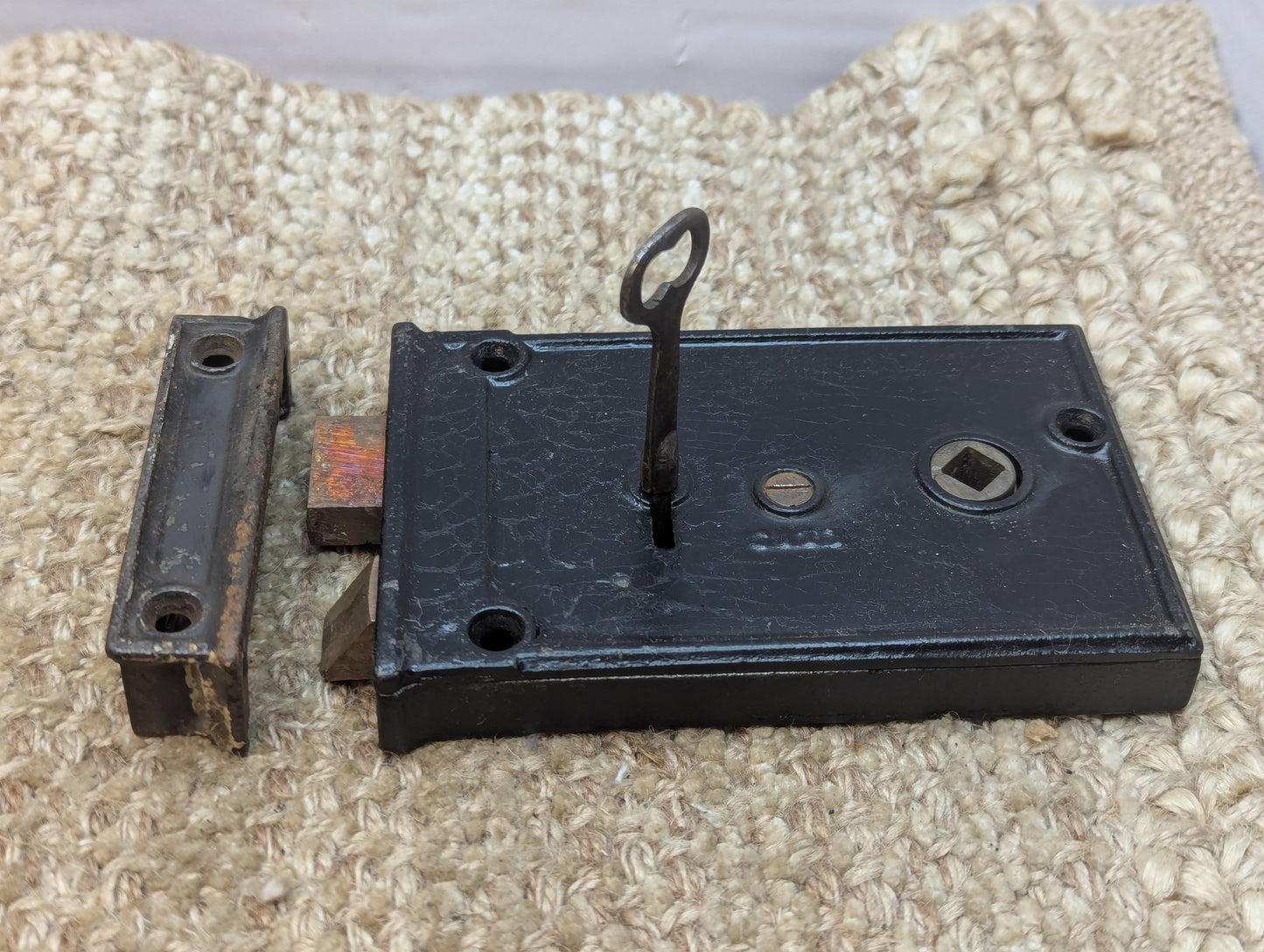 Antique CITY Interior Box Lock Rim Lock Door Hardware With Keeper and Key
