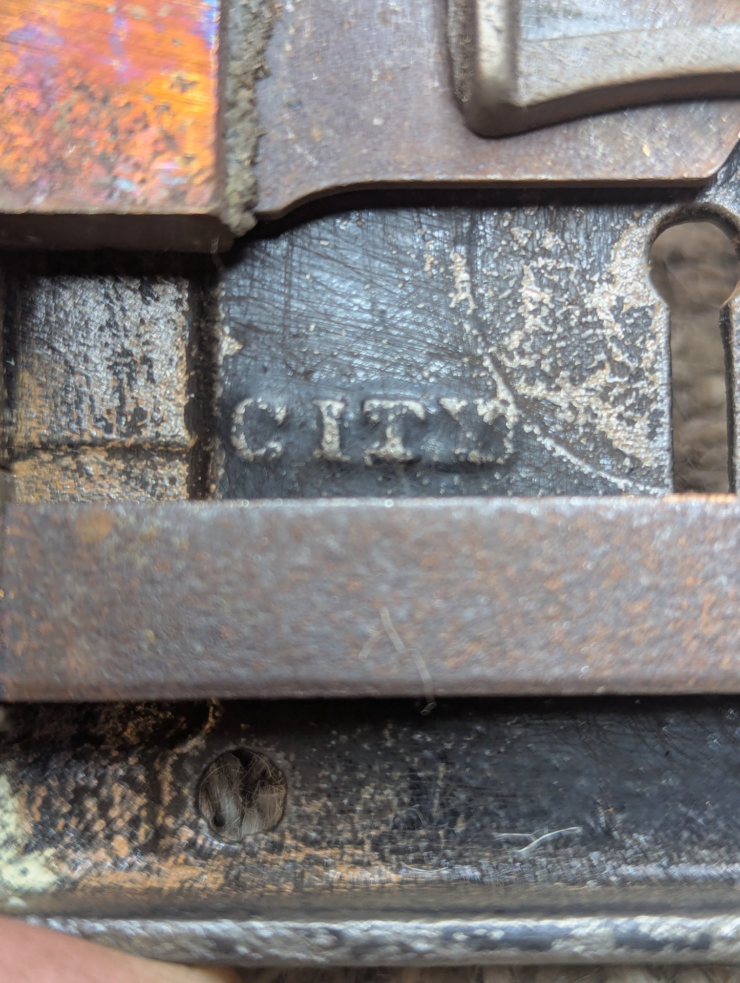 Antique CITY Interior Box Lock Rim Lock Door Hardware With Keeper and Key