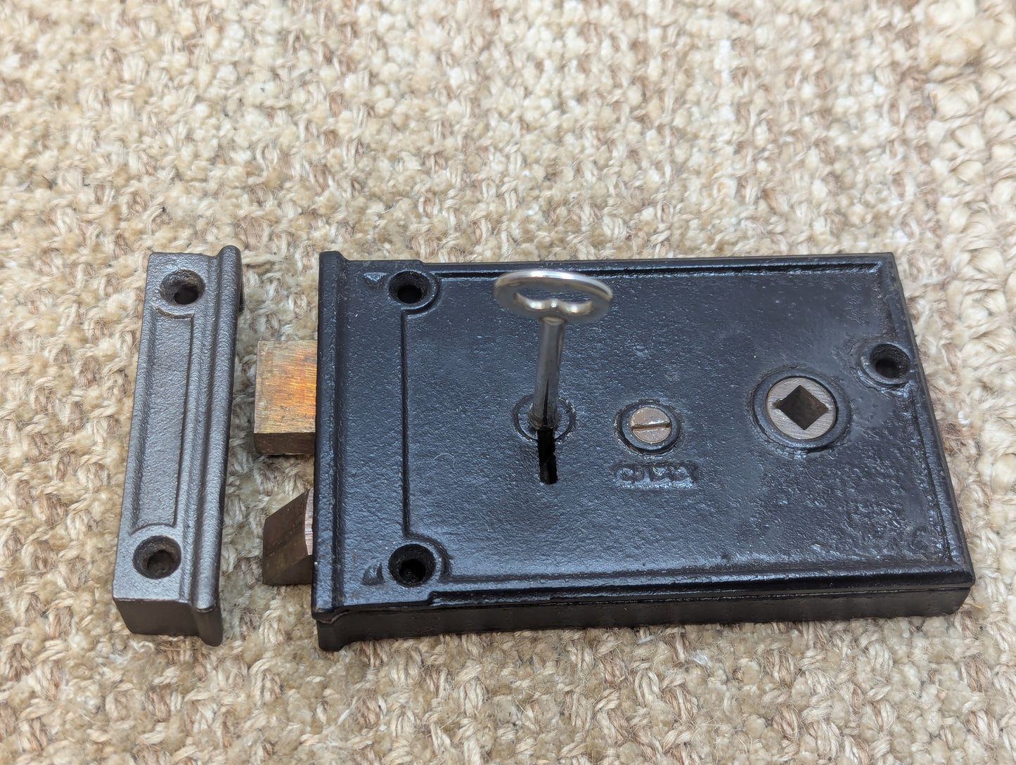 Antique CITY Interior Box Lock Rim Lock Door Hardware With Keeper and Key