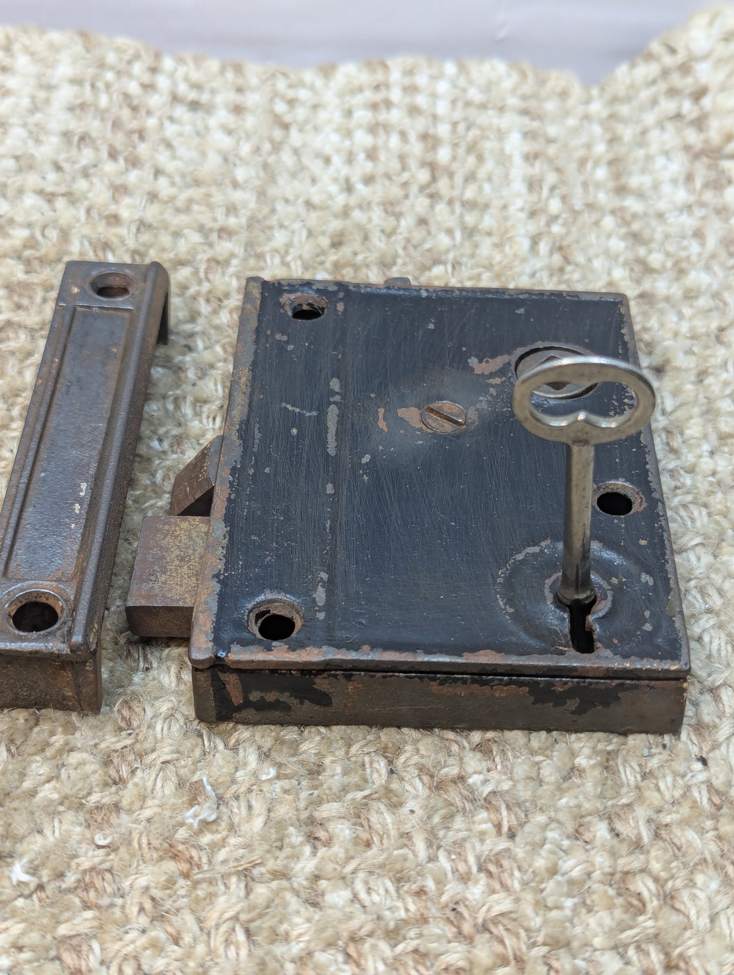 Antique Interior Box Lock Rim Lock Door Hardware With Keeper and Key