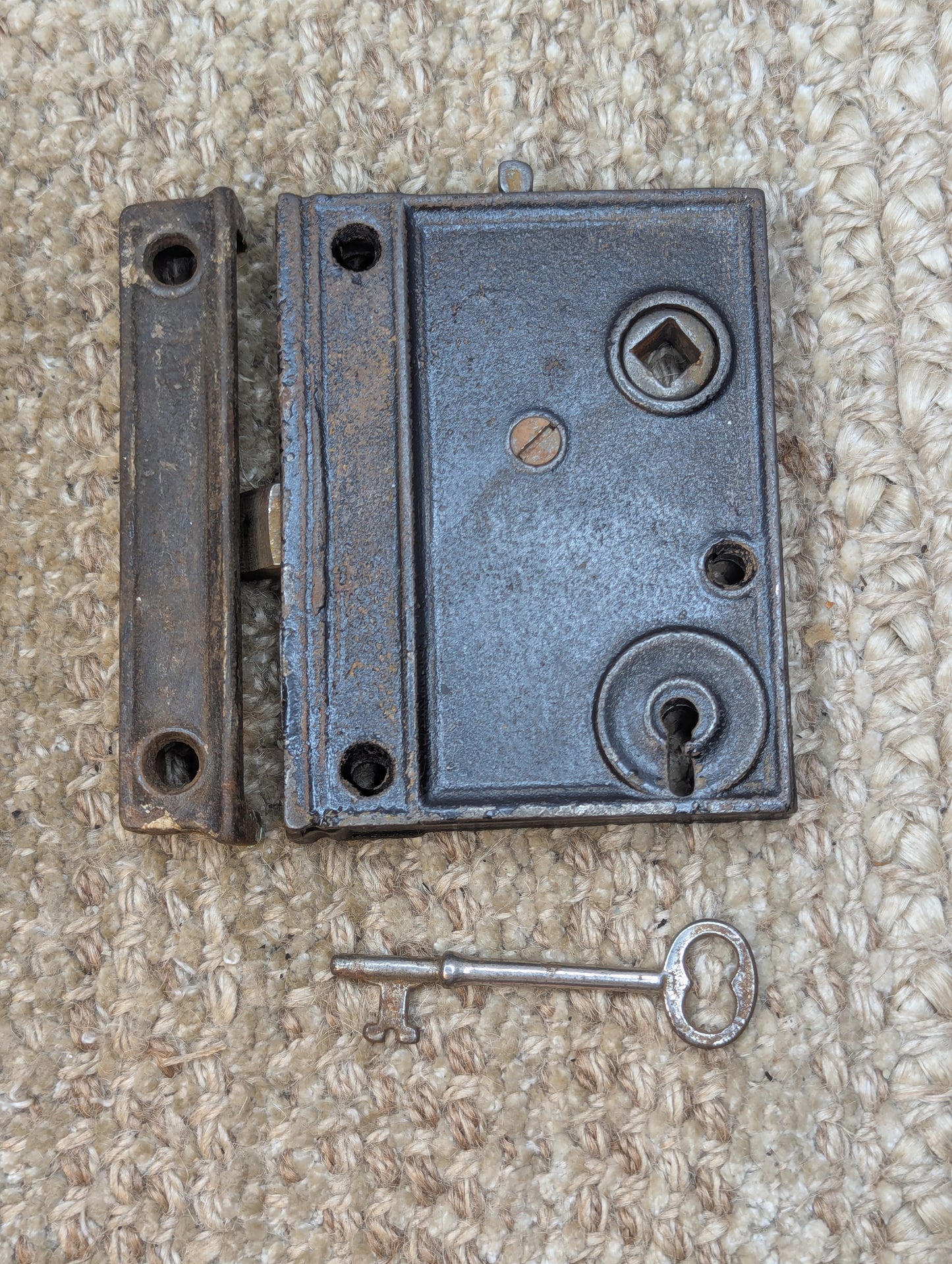 Antique Interior Box Lock Rim Lock Door Hardware With Keeper and Key