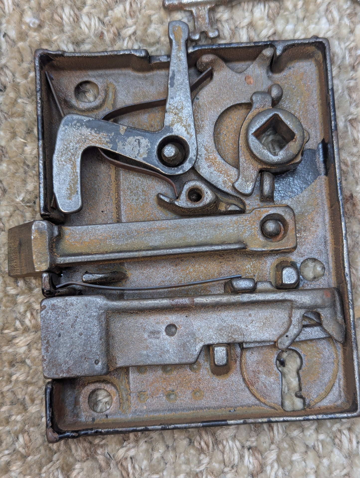 Antique Interior Box Lock Rim Lock Door Hardware With Keeper and Key