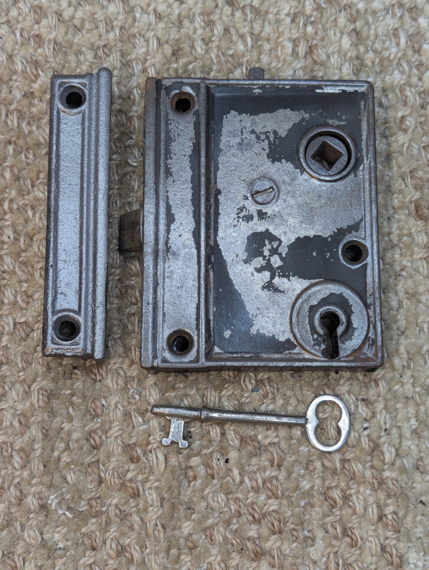 Antique Interior Box Lock Rim Lock Door Hardware With Keeper and Key