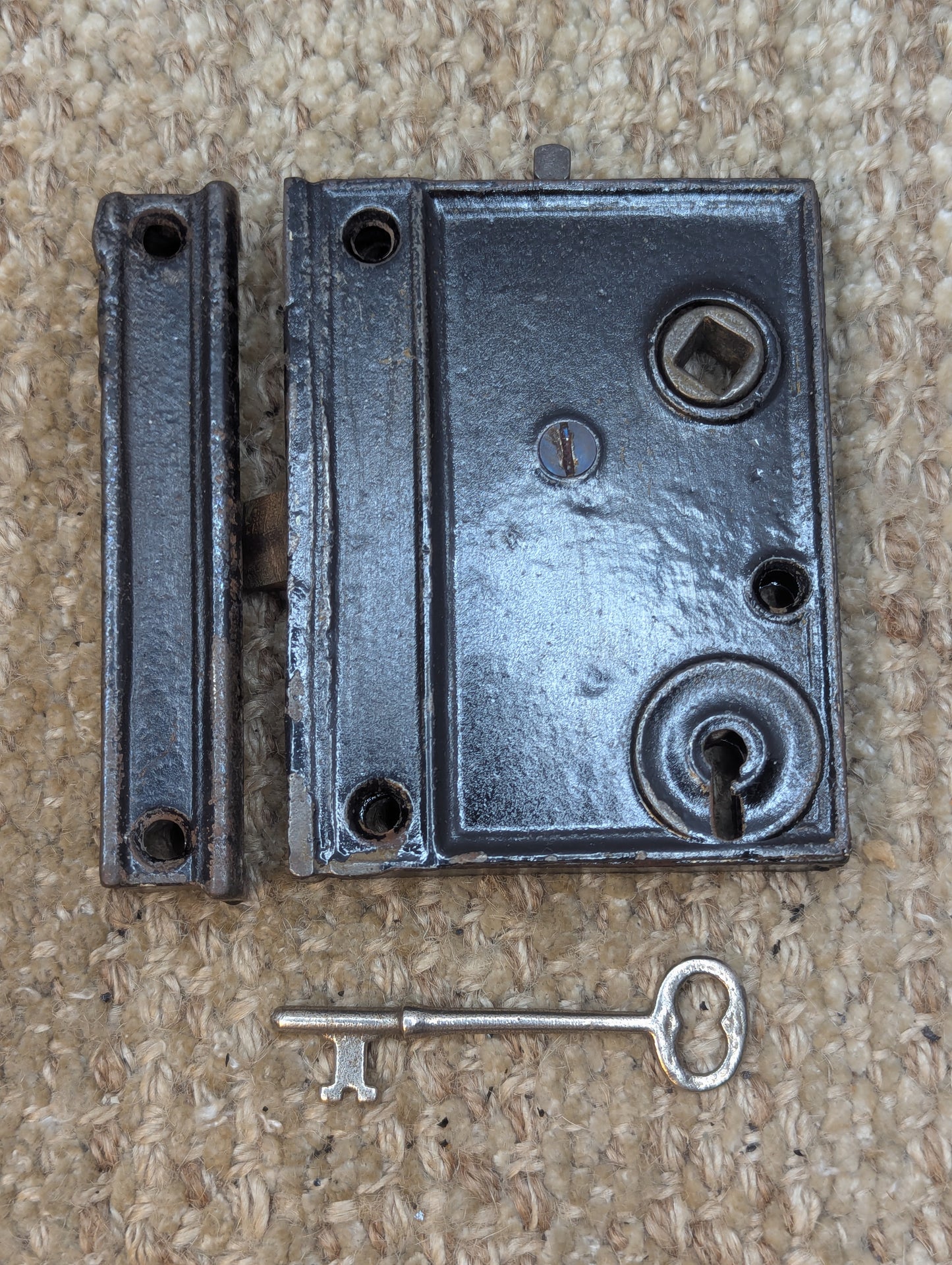 Antique Interior Box Lock Rim Lock Door Hardware With Keeper and Key
