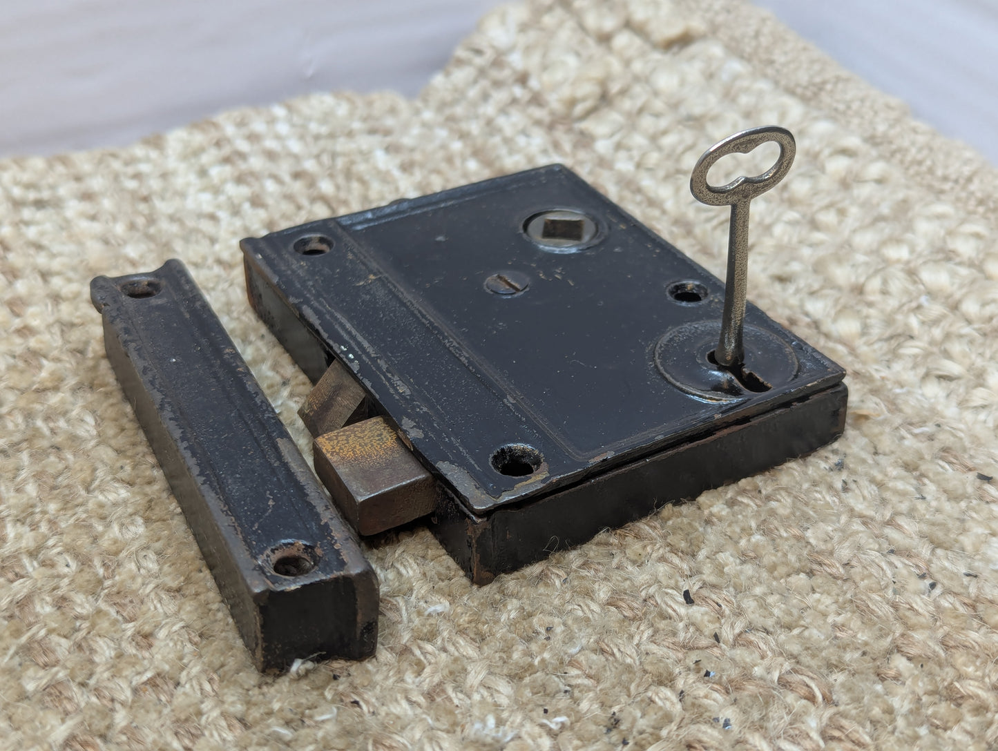 Antique Interior Box Lock Rim Lock Door Hardware With Keeper and Key
