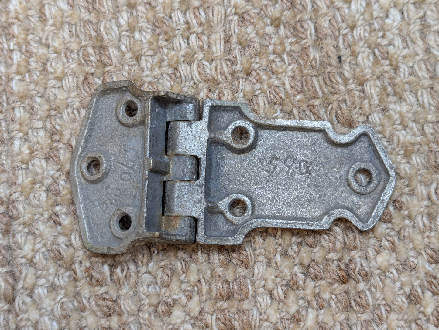 4 3/8" x 2 5/16" Antique Stamped Decorative OffSet Icebox Hinge #590
