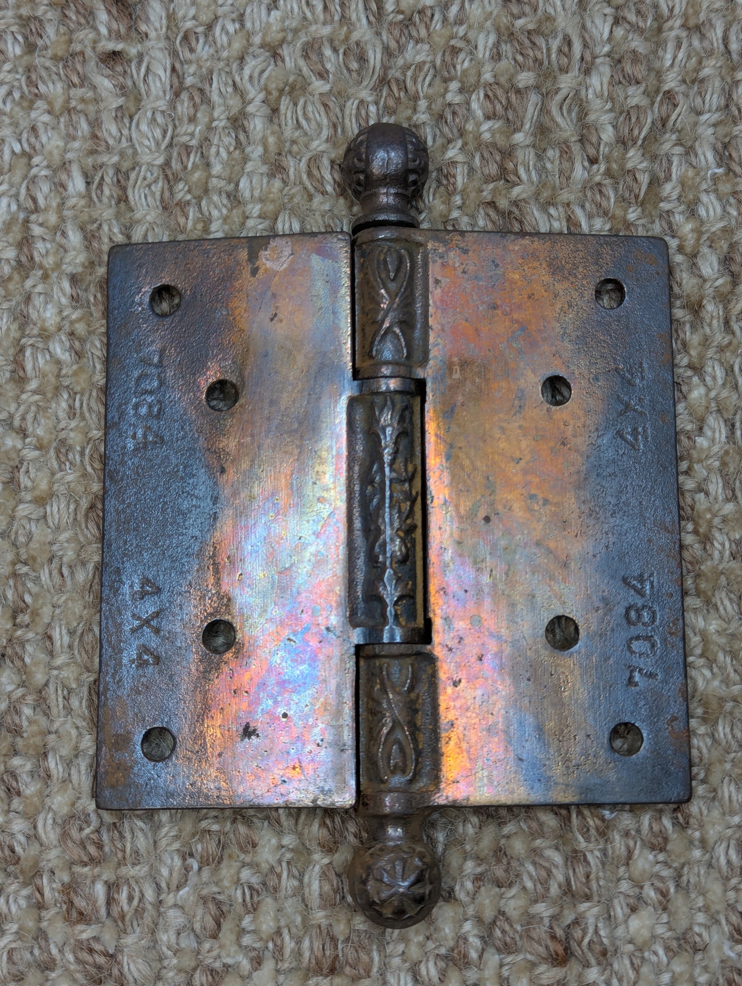 4" x 4" Russell & Erwin "Arabian" Antique Cast Iron Ball Tip Hinge Circa 1897
