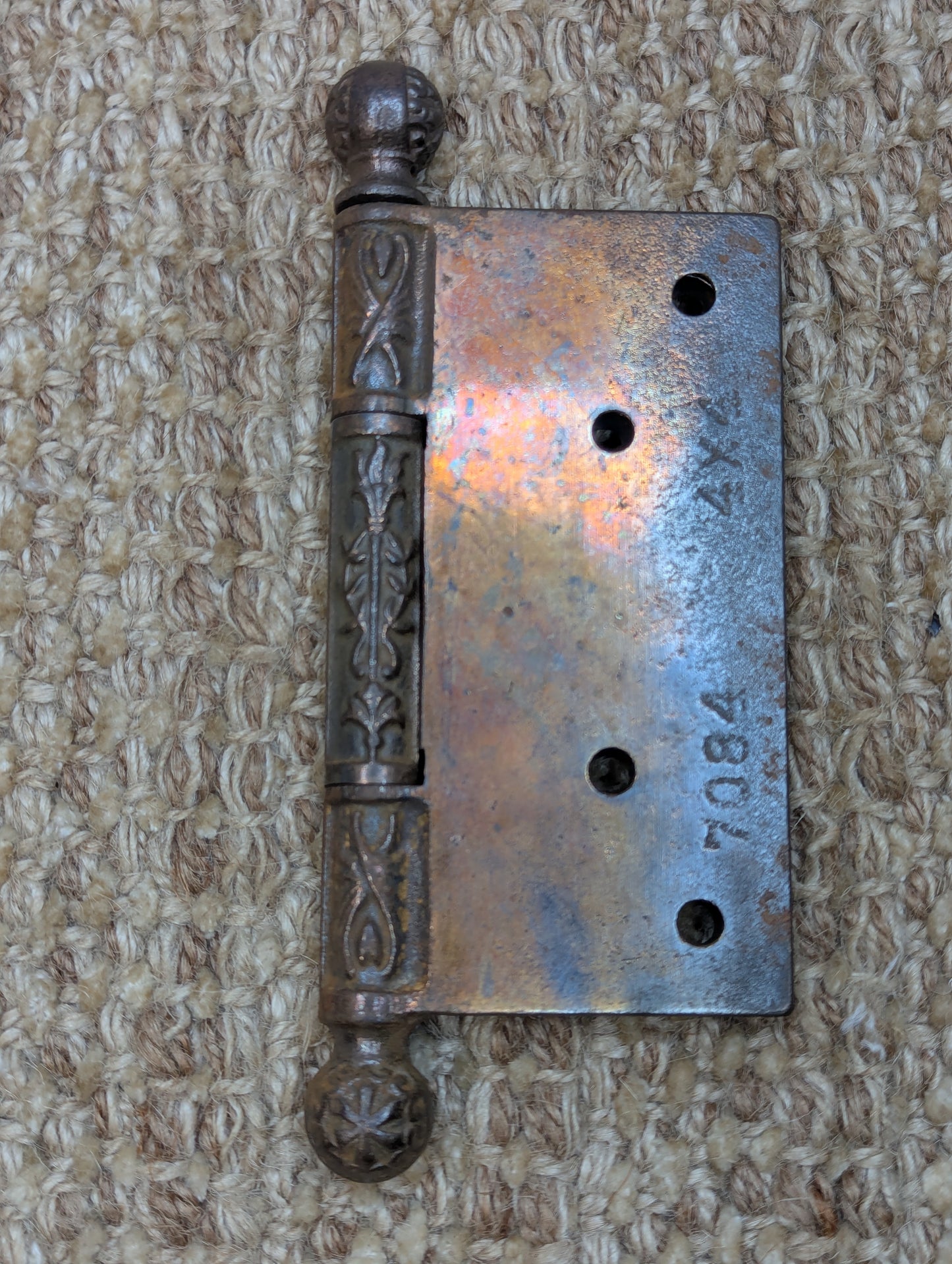 4" x 4" Russell & Erwin "Arabian" Antique Cast Iron Ball Tip Hinge Circa 1897