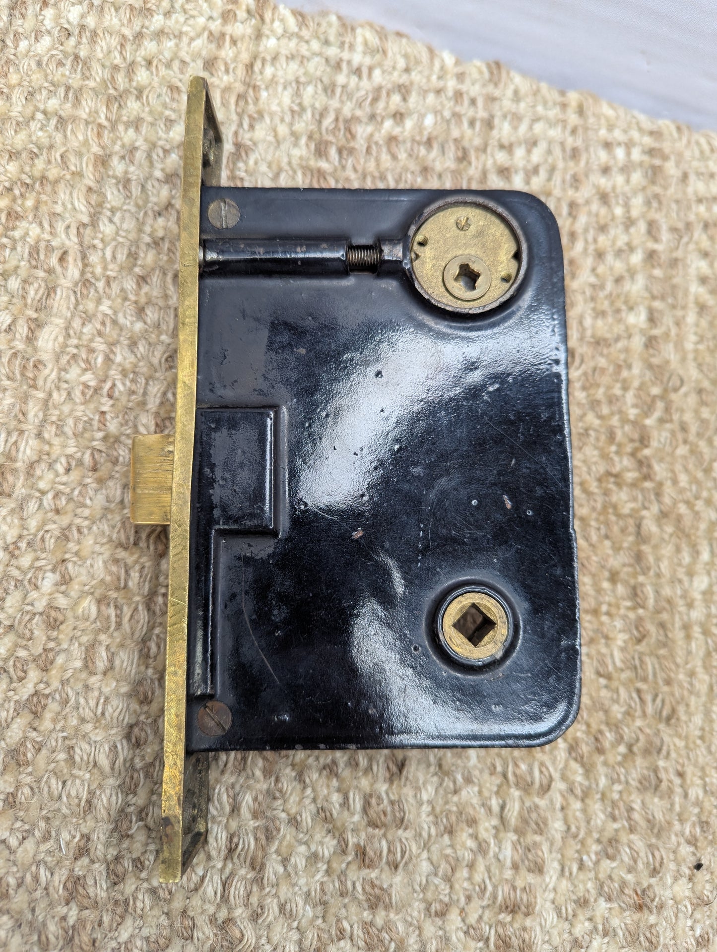 Antique Russwin Exterior Mortise Lock W/Keys, Brass Door Knobs, Rosettes & Thumb Turn Set