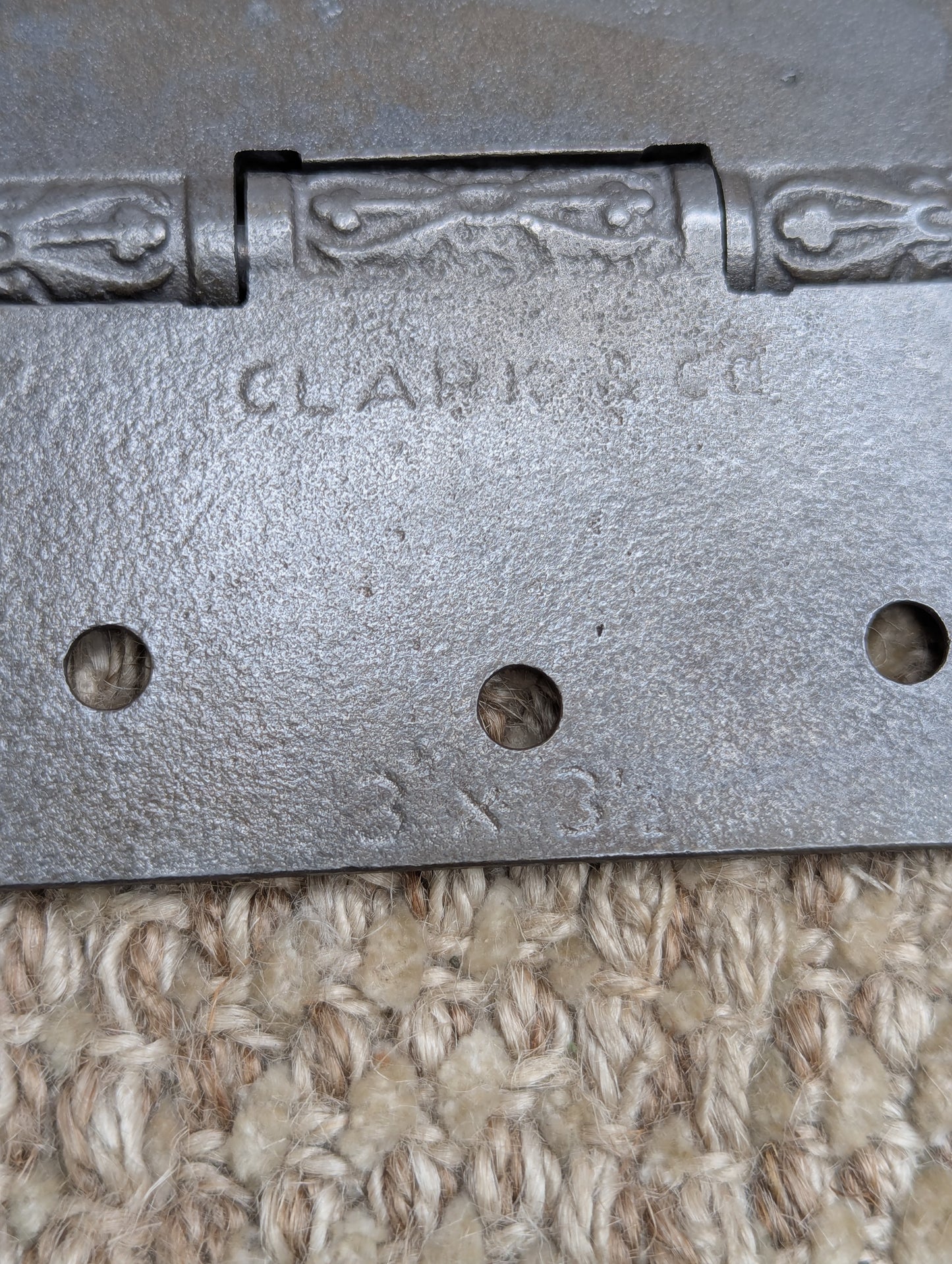 3 1/2" x 3" Antique Clark & Co Ornate Cast Iron Steeple Tip Hinge Door Hardware