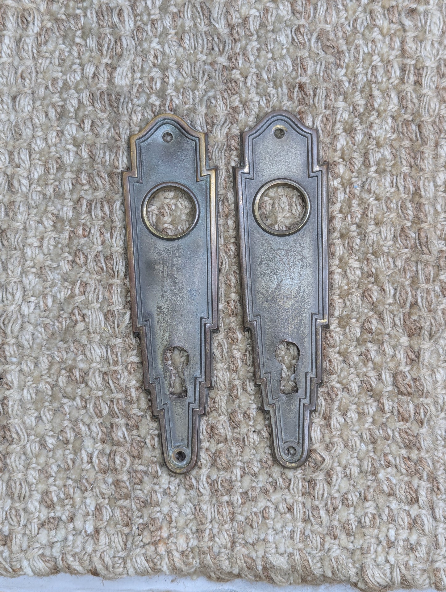 Pair of 2" x 5 1/2" Antique Stamped Brass Door Knob Plate Hardware