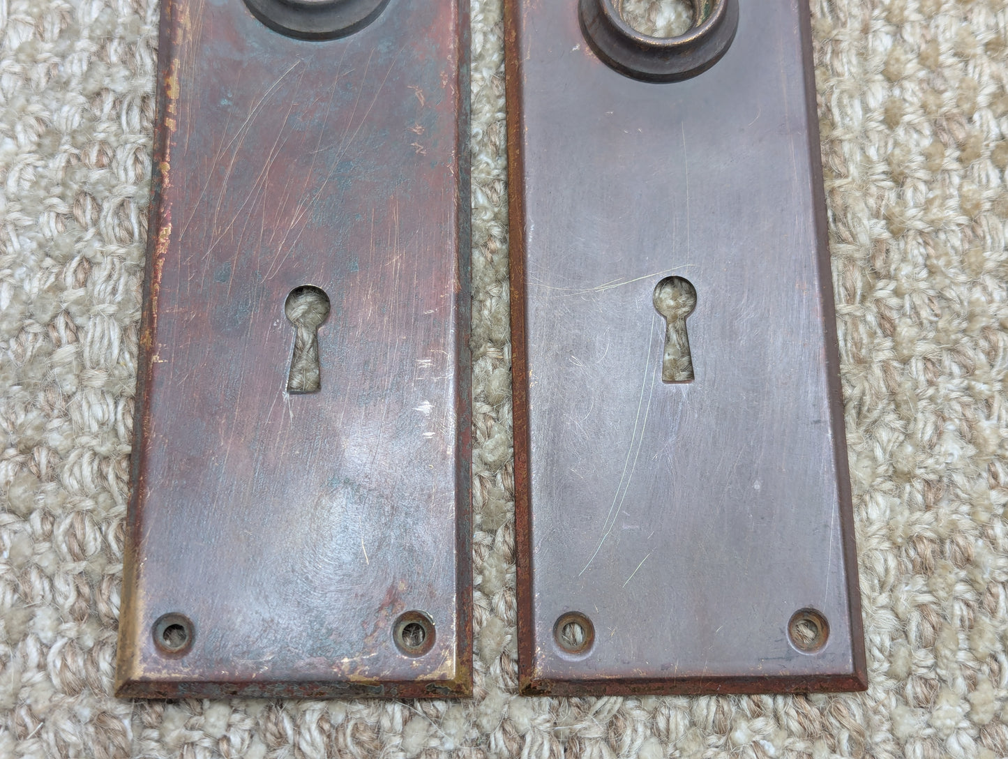 Pair of 2 1/4" x 7 1/8" Antique Stamped Brass Door Knob Plate Hardware
