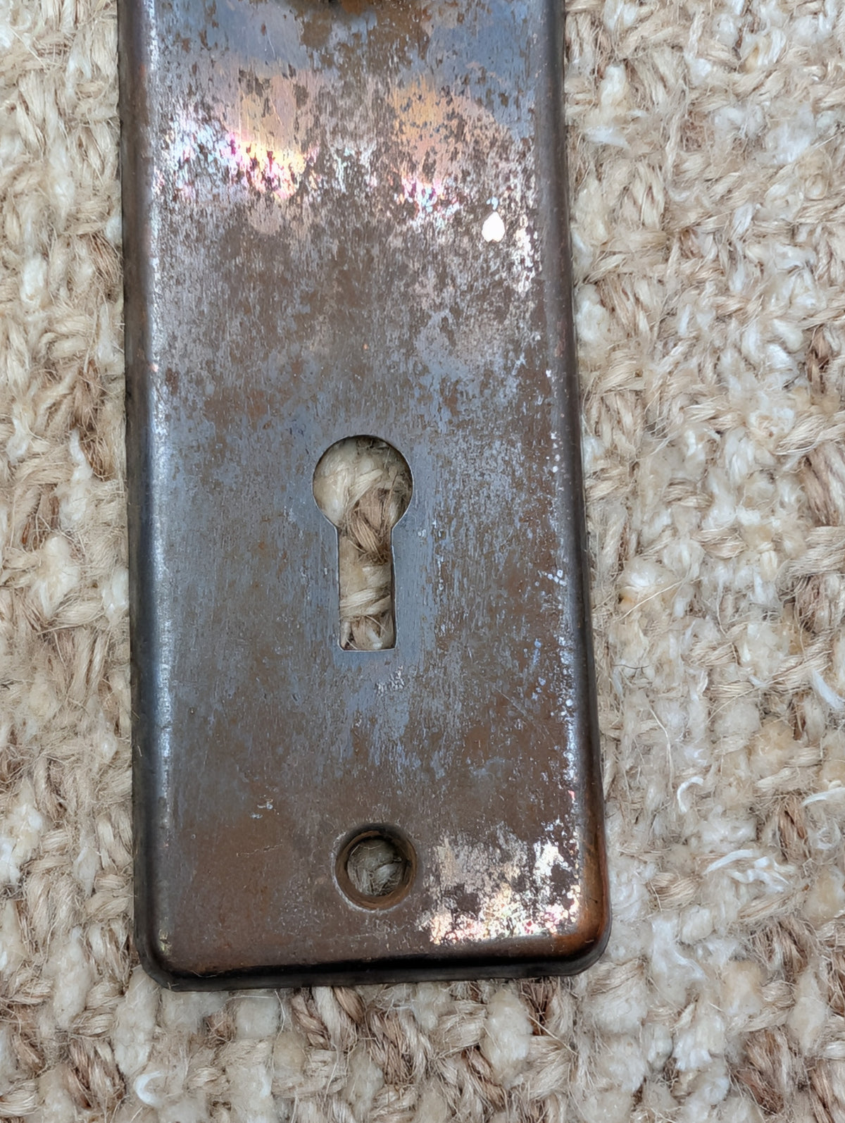 1 5/8" x 5 1/2" Antique Stamped Steel Door Knob Plate
