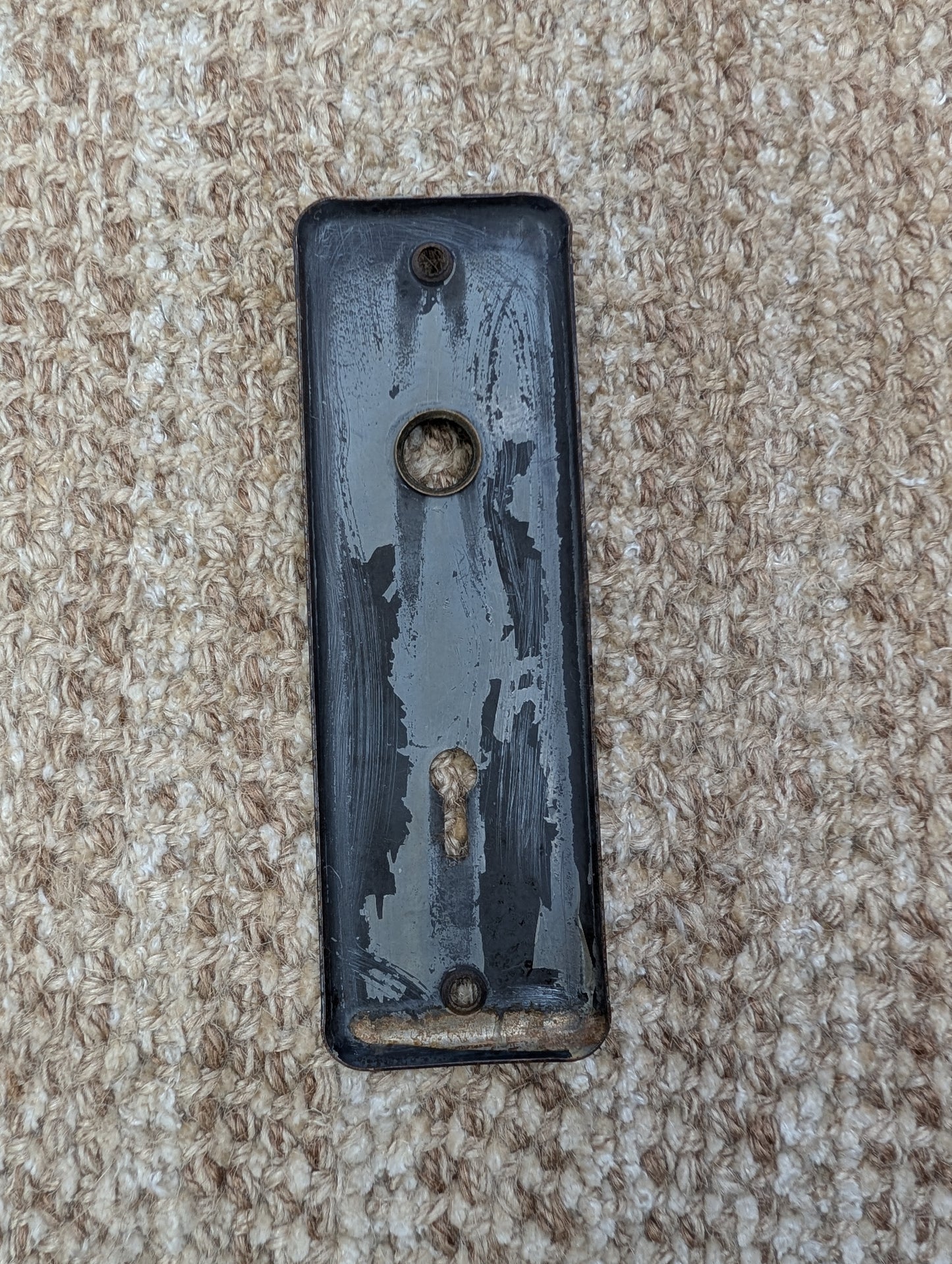 1 7/8" x 5 3/4" Antique Stamped Steel Door Knob Plate