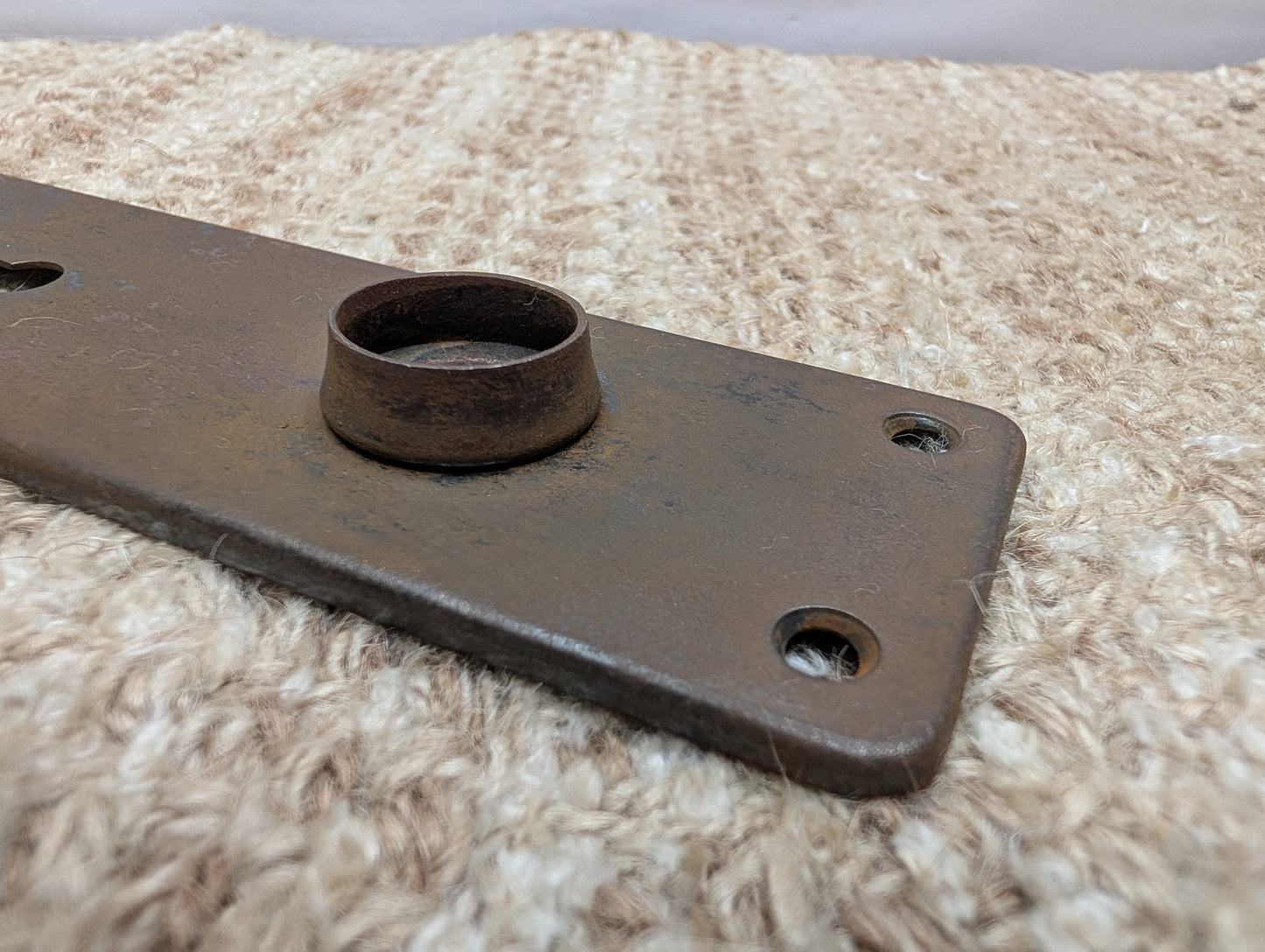 1 13/16" x 5 11/16" Antique Stamped Steel Door Knob Plate