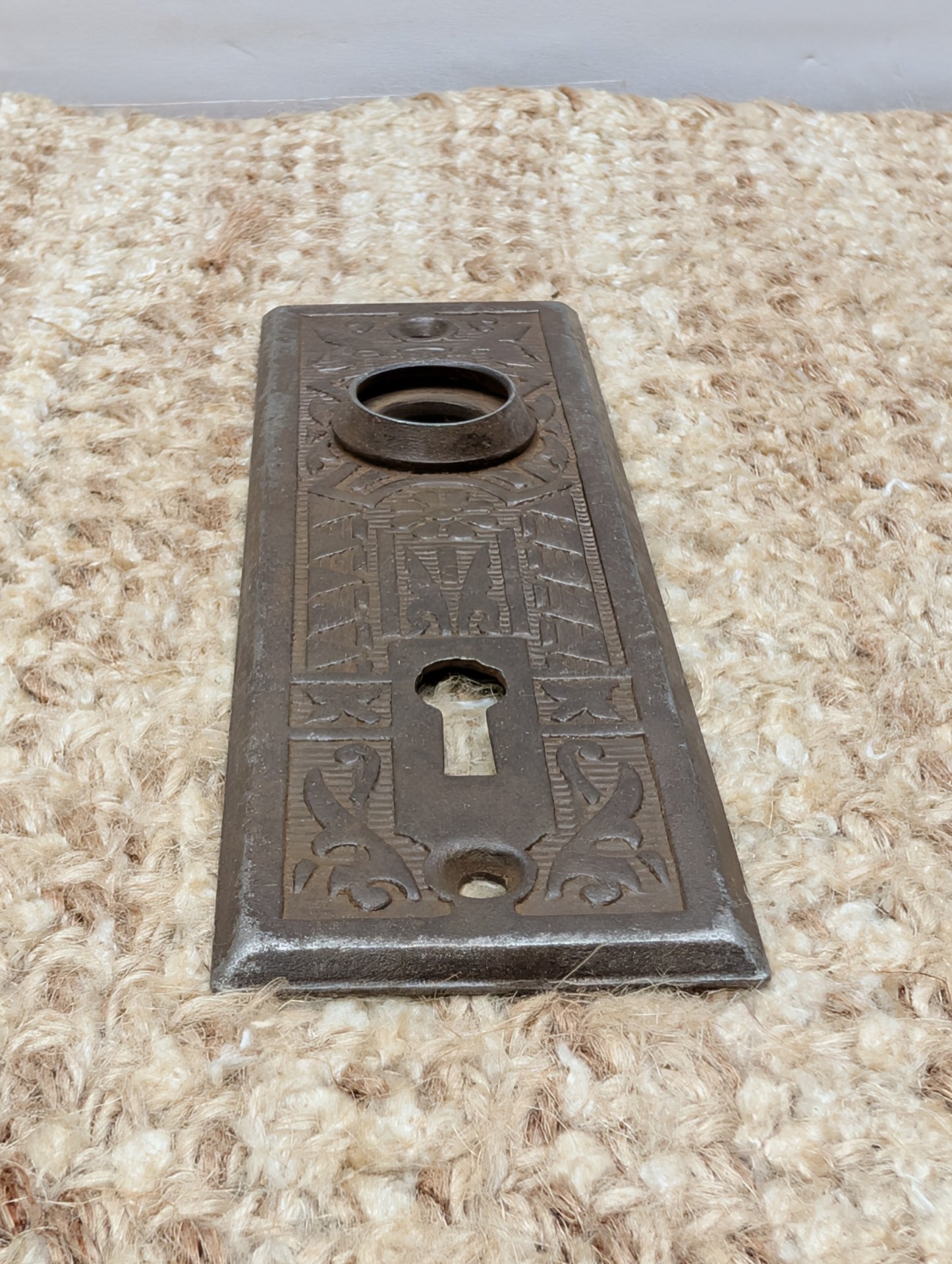 1 5/8" x 5 1/2" Antique Sargent Stamped Steel Door Knob Plates Circa 1890
