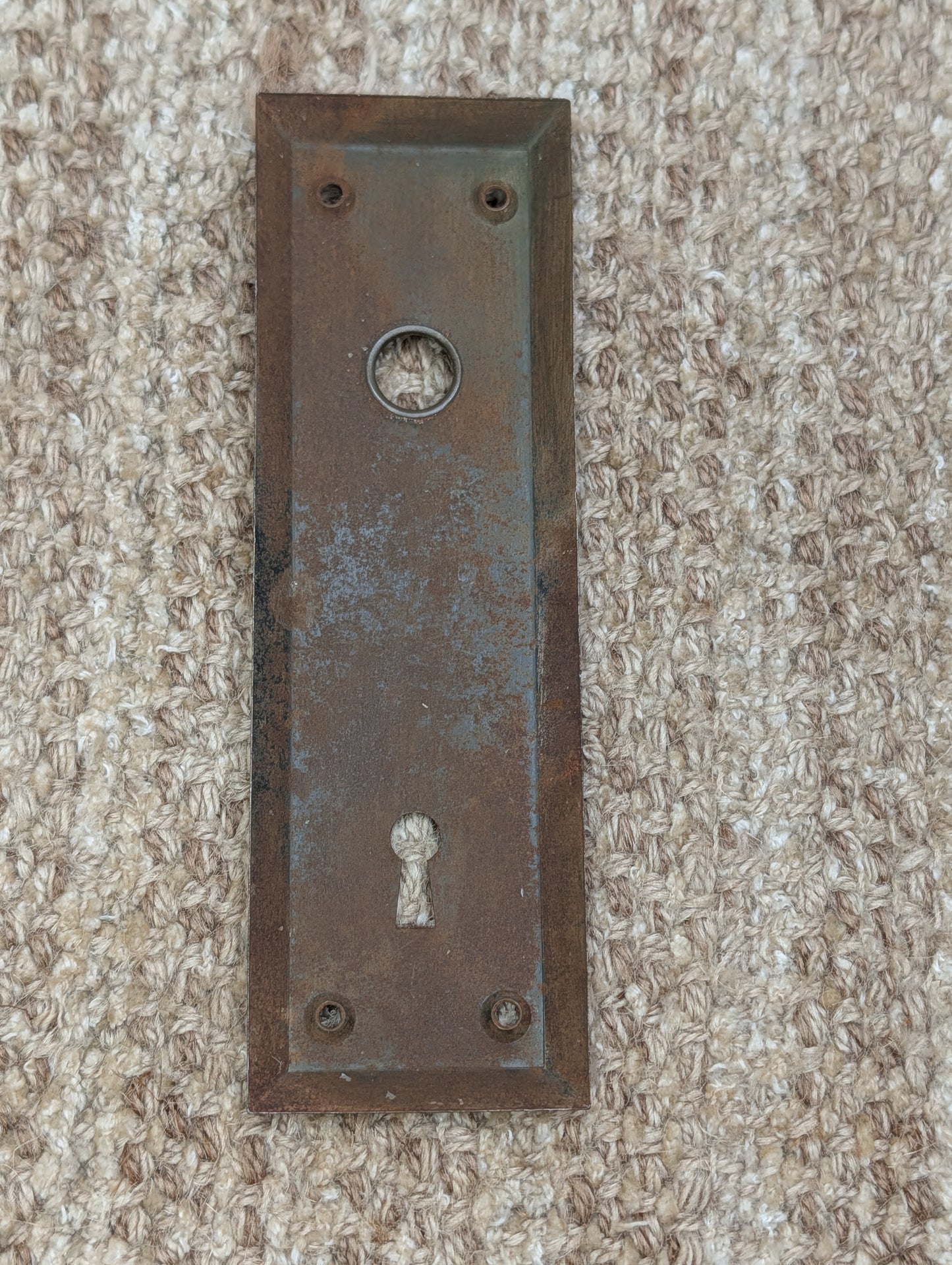 2 1/4" x 7 1/16" Antique Steel Door Knob Plate