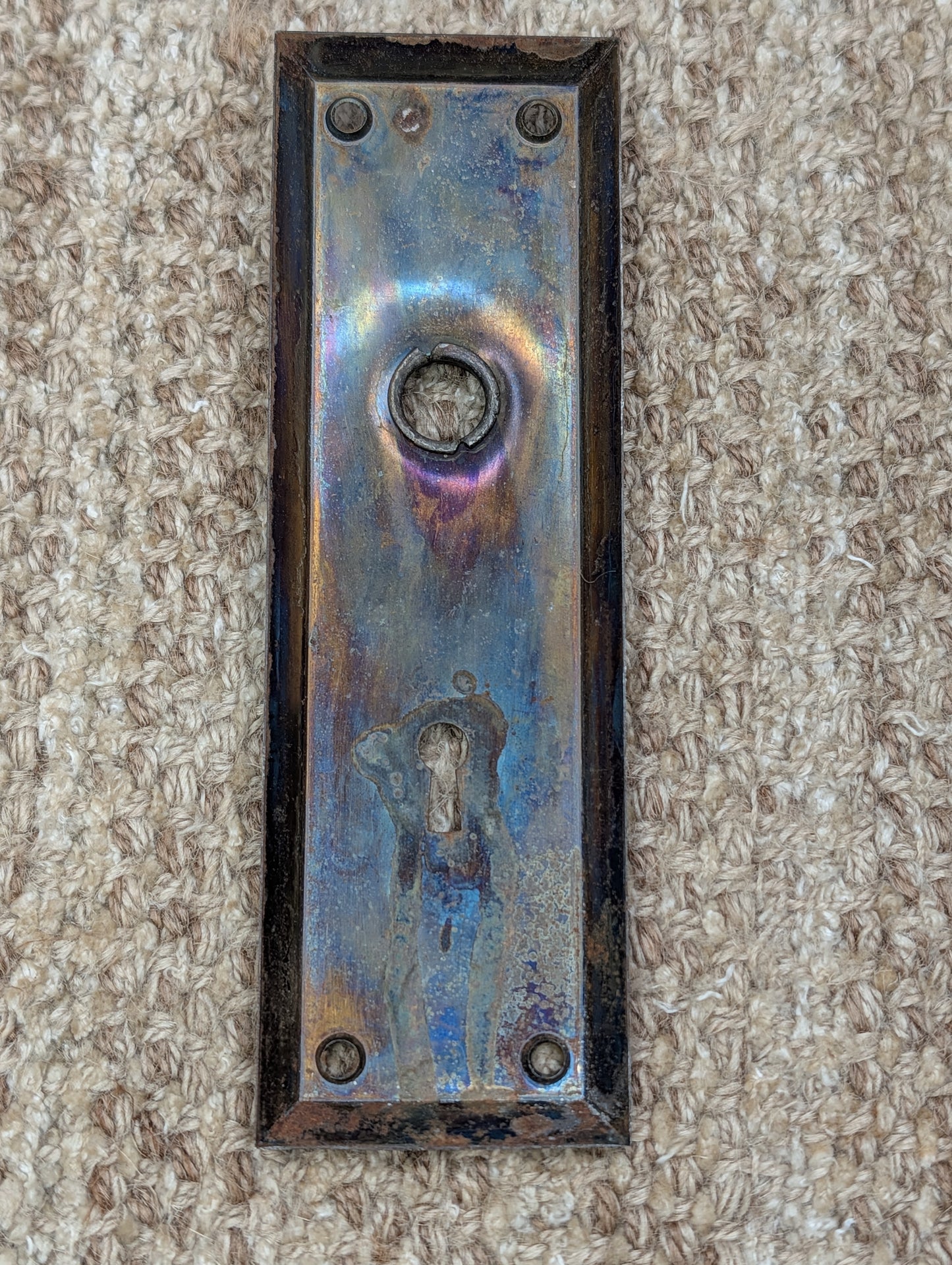 2 1/4" x 7" Antique Steel Door Knob Plate