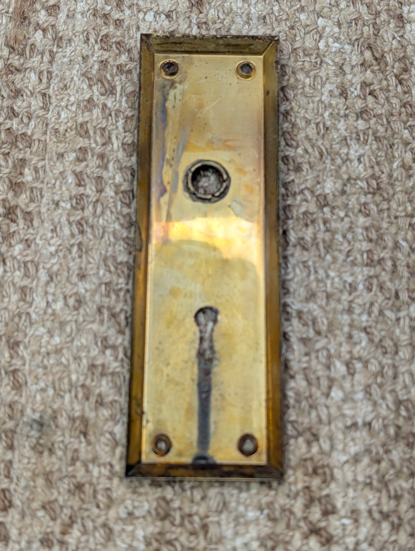 2 1/4" x 6 15/16" Antique Steel Door Knob Plate