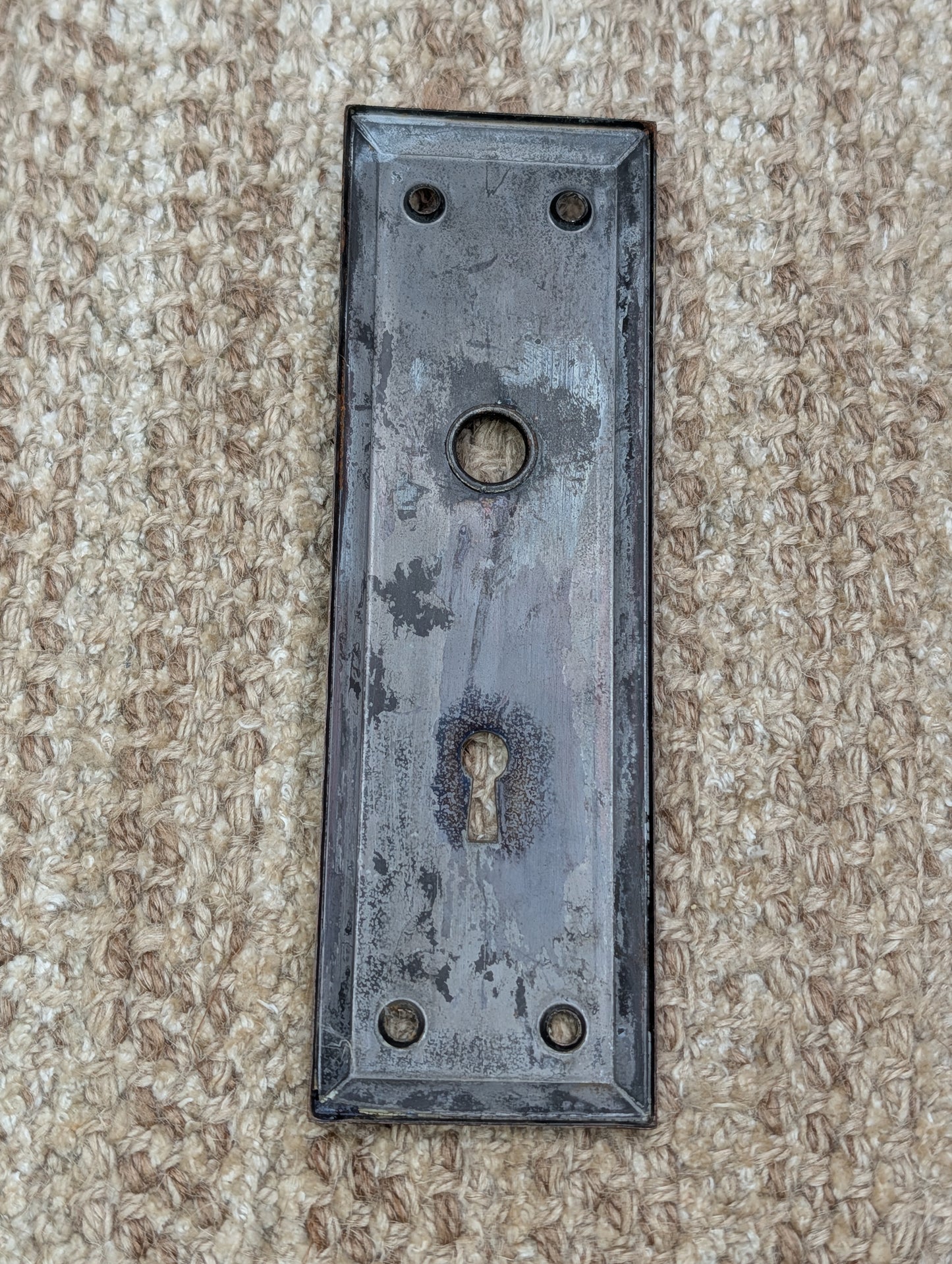 2 1/4" x 7" Antique Japanned Steel Door Knob Plate