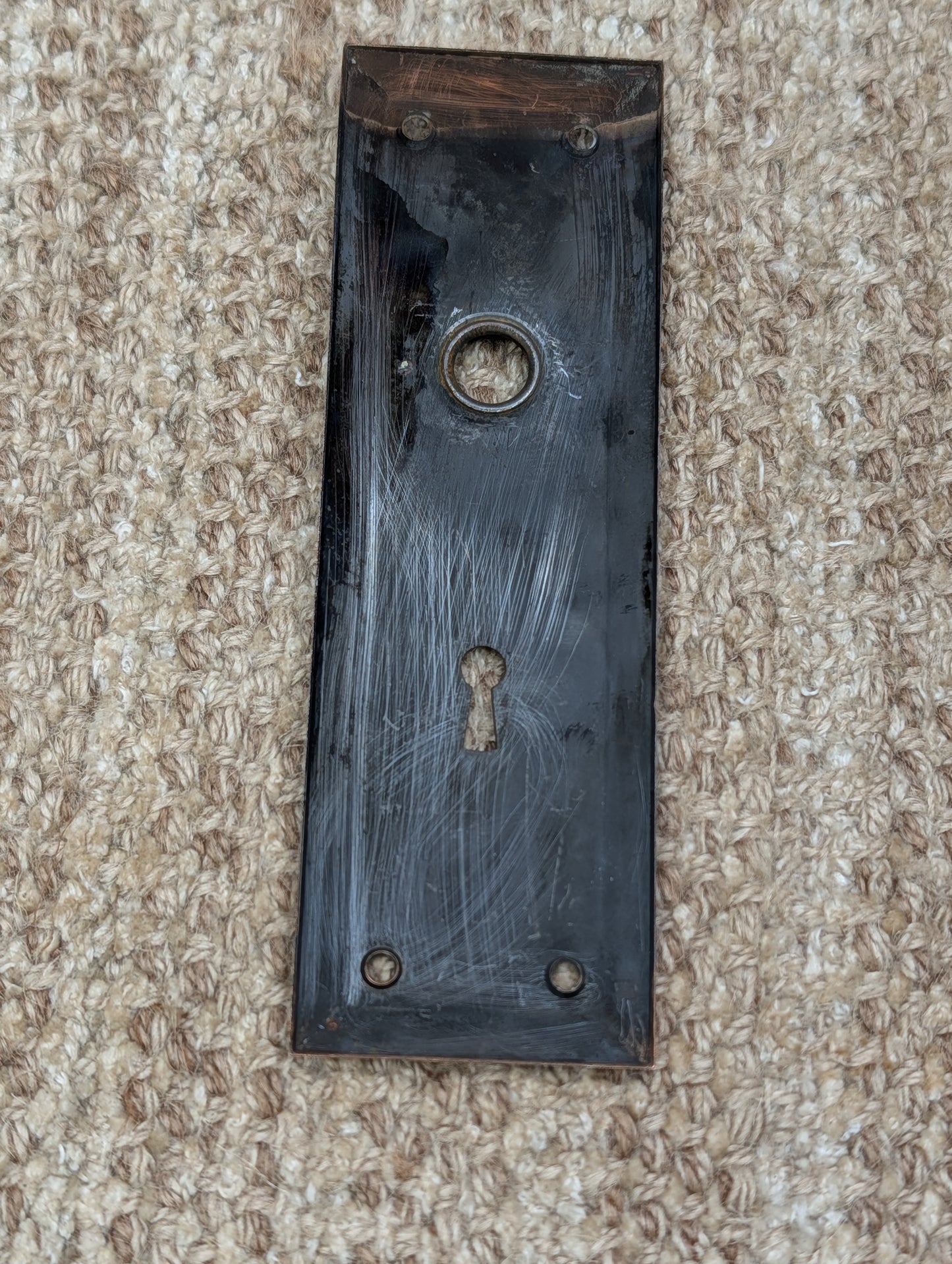 2 1/4" x 7" Antique Japanned steel Door Knob Plate