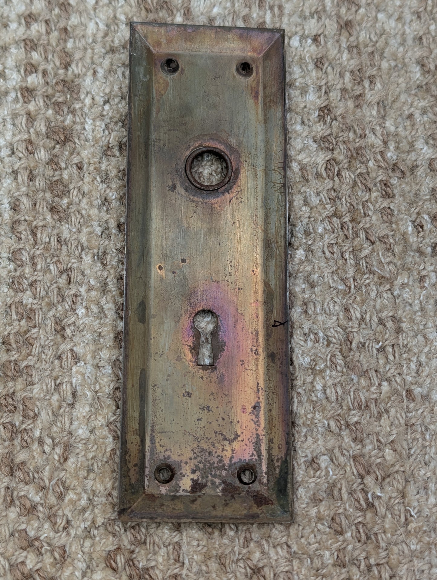 2 1/4" x 7 1/16" Antique Steel Door Knob Plate